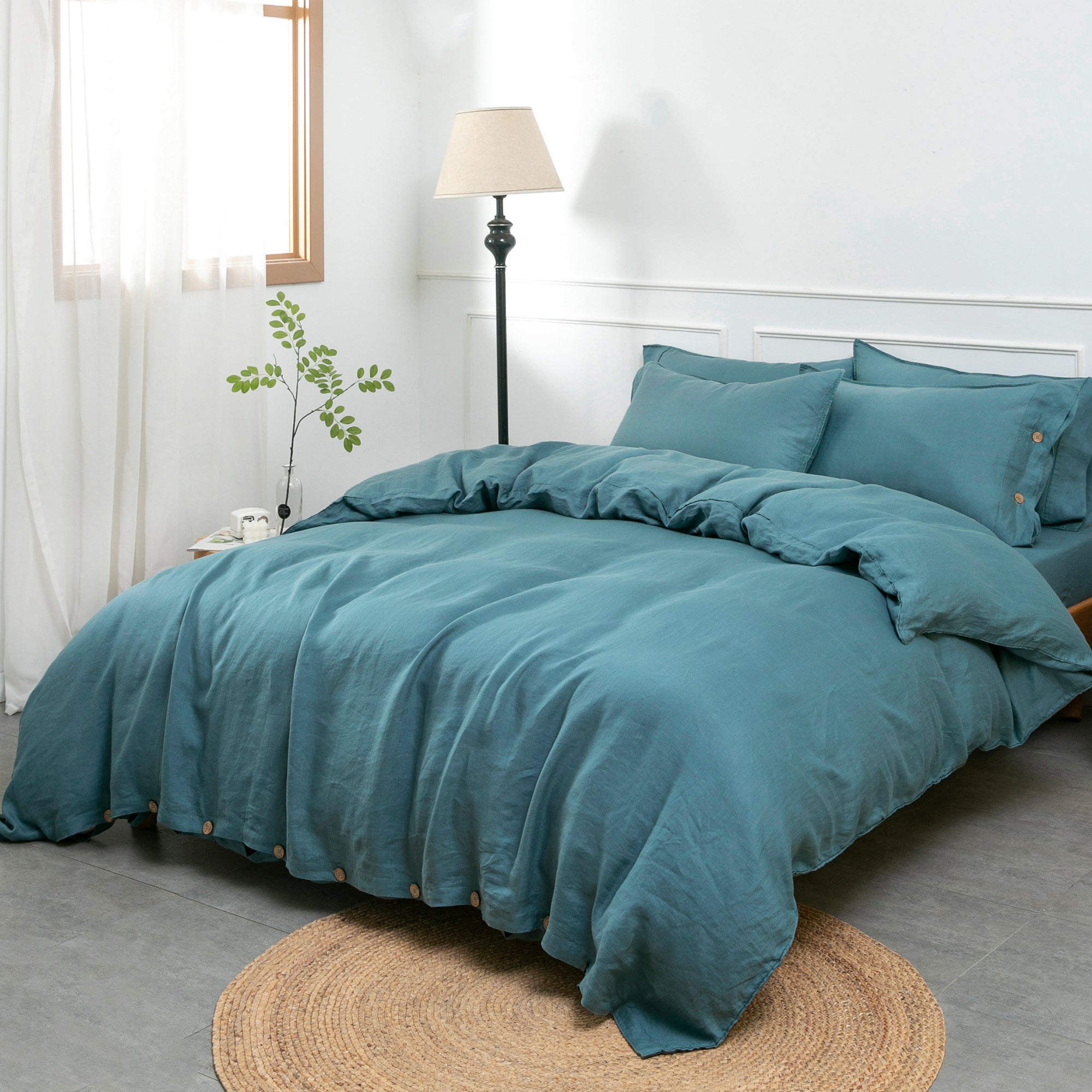 Mineral Blue 100% Organic Linen Duvet Cover Set - Victory Symbol