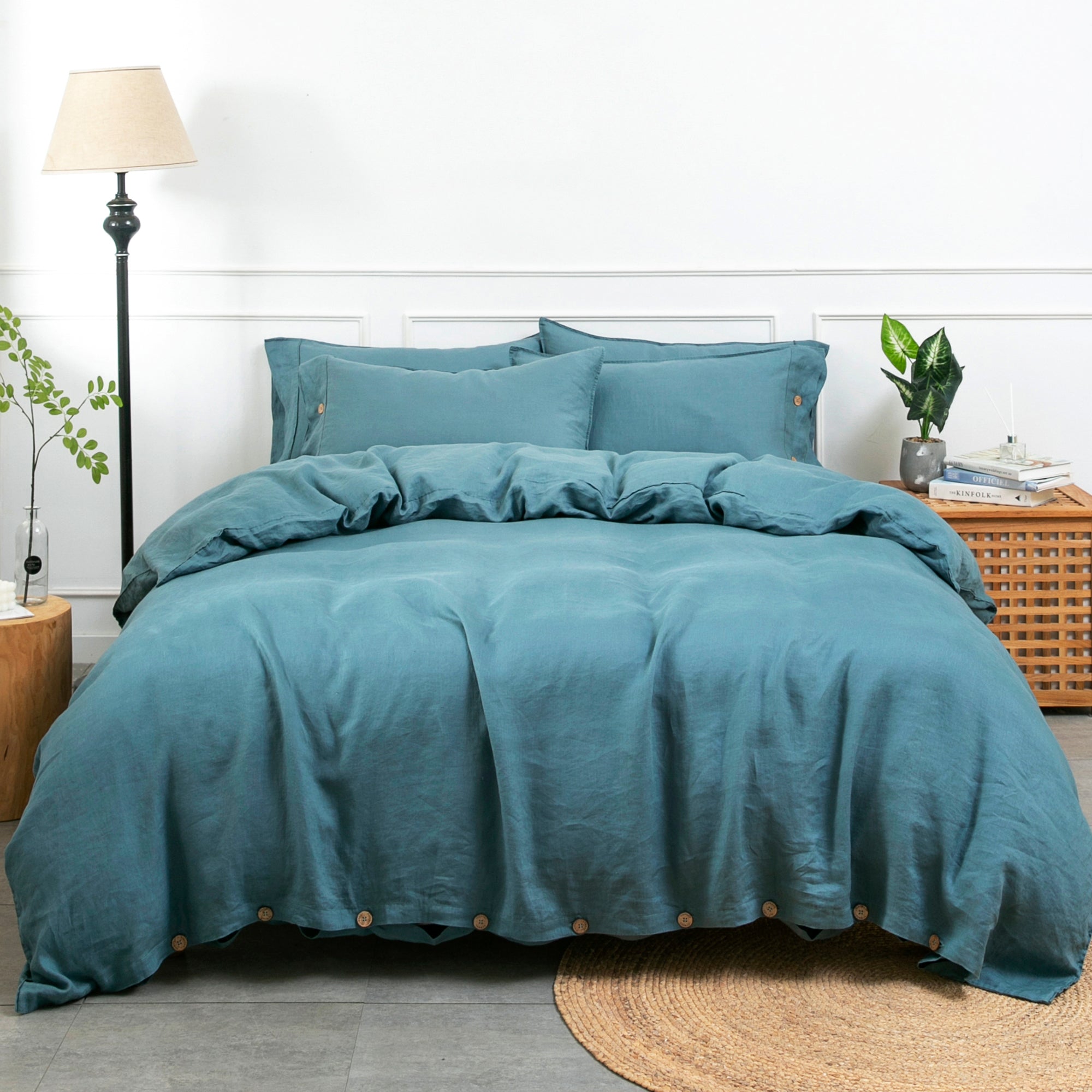 Mineral Blue 100% Organic Linen Duvet Cover Set - Victory Symbol