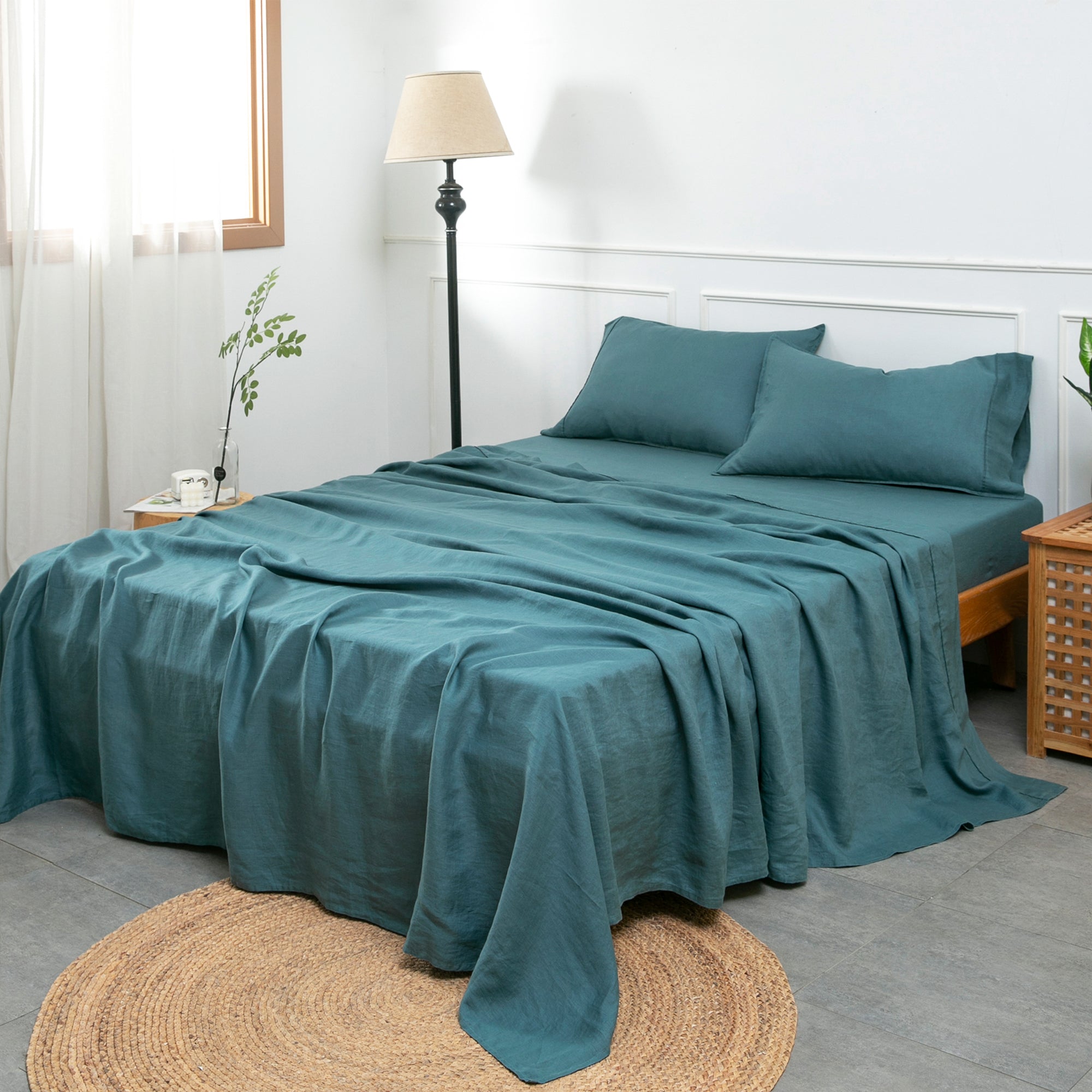 Mineral Blue 100% Organic Linen Flat Sheet - Victory Symbol