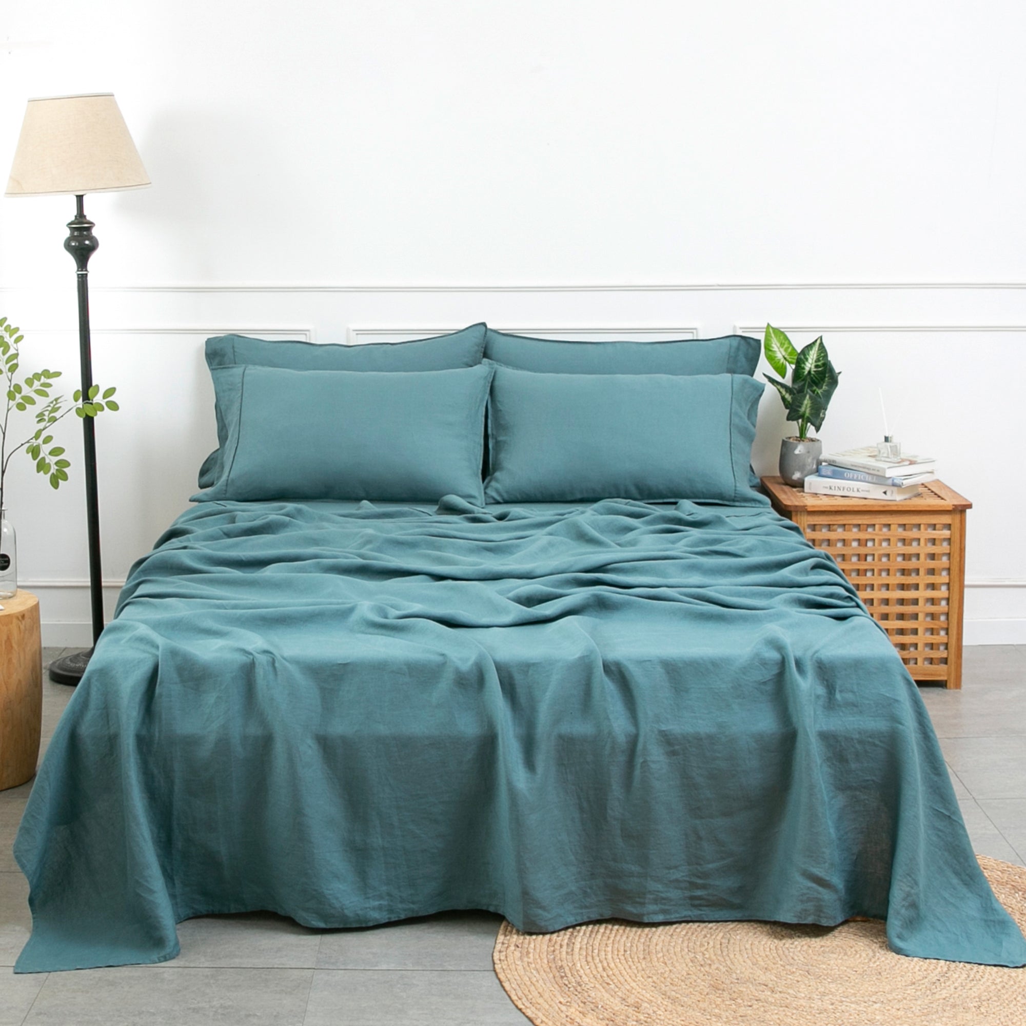 Mineral Blue 100% Organic Linen Flat Sheet - Victory Symbol