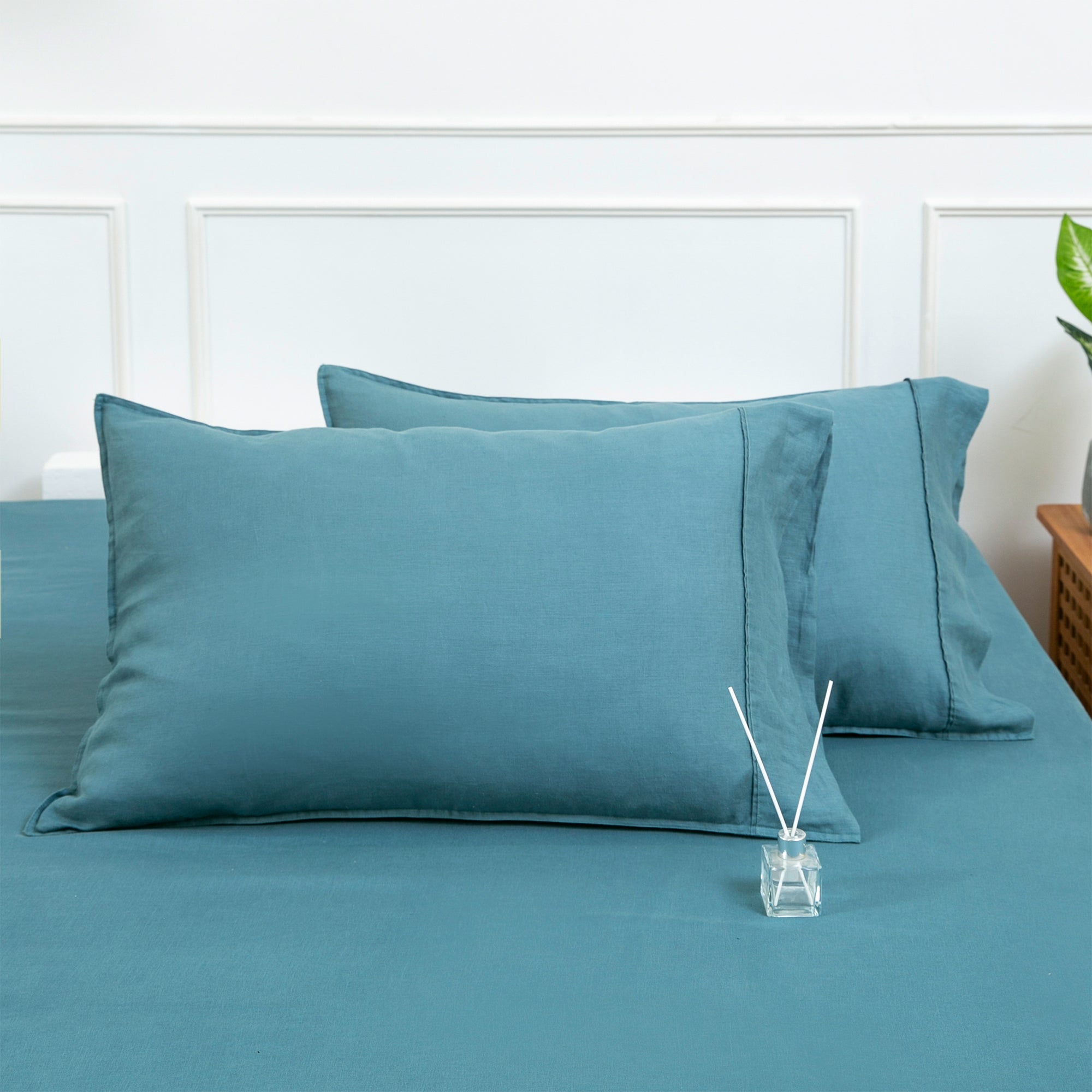 Mineral Blue 100% Organic Linen Pillowcases - Victory Symbol