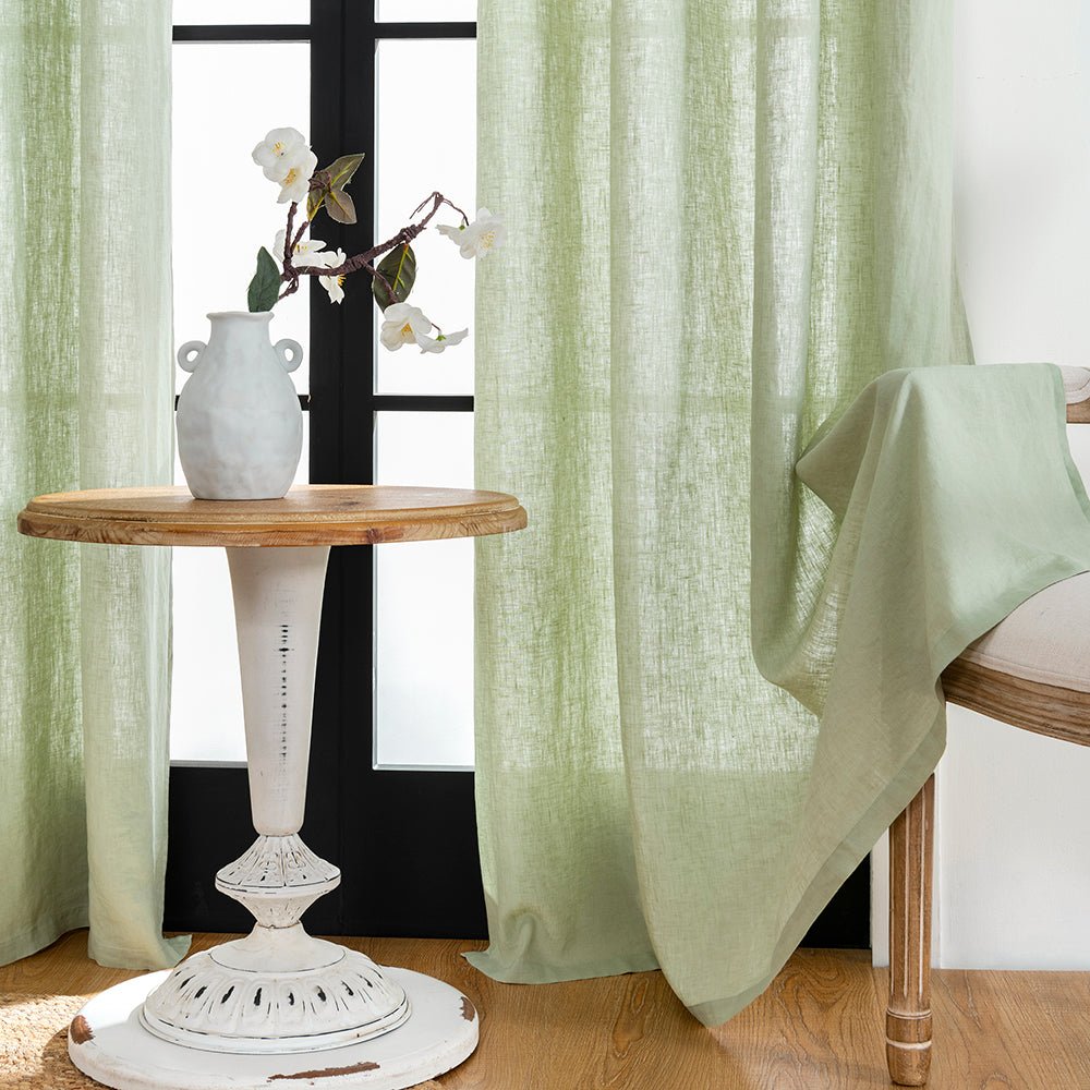 Mint Green 100% Organic Linen Curtain for Bedroom Living Room - Victory Symbol