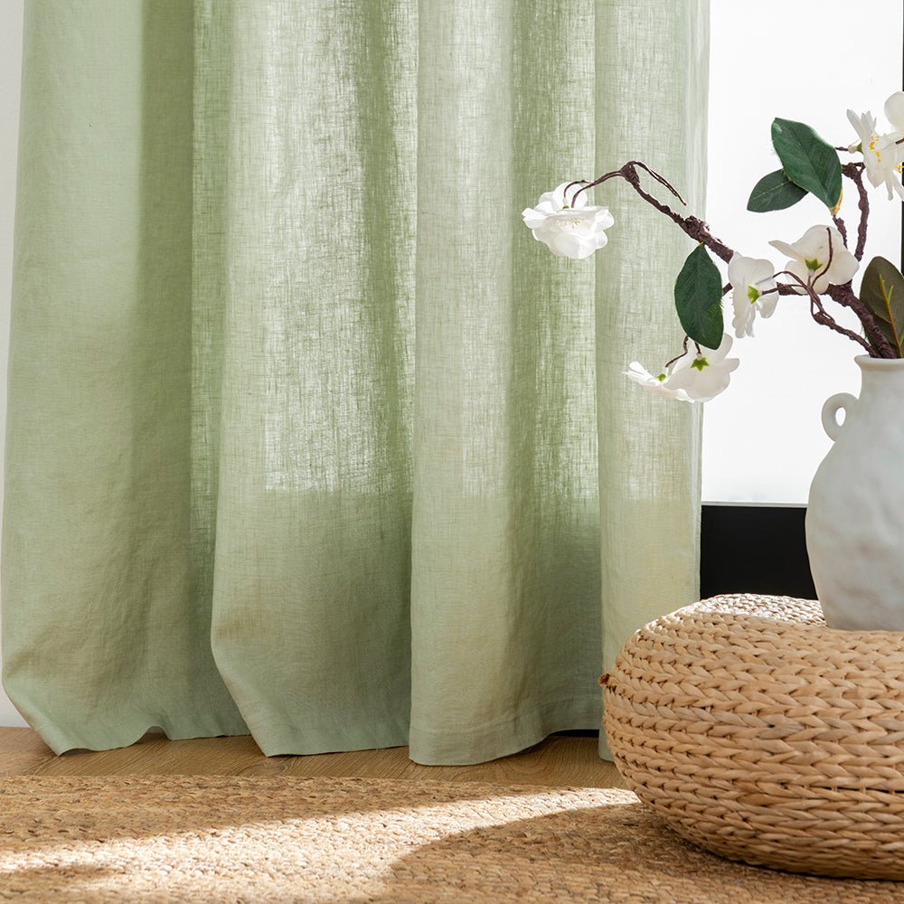 Mint Green 100% Organic Linen Curtain for Bedroom Living Room - Victory Symbol