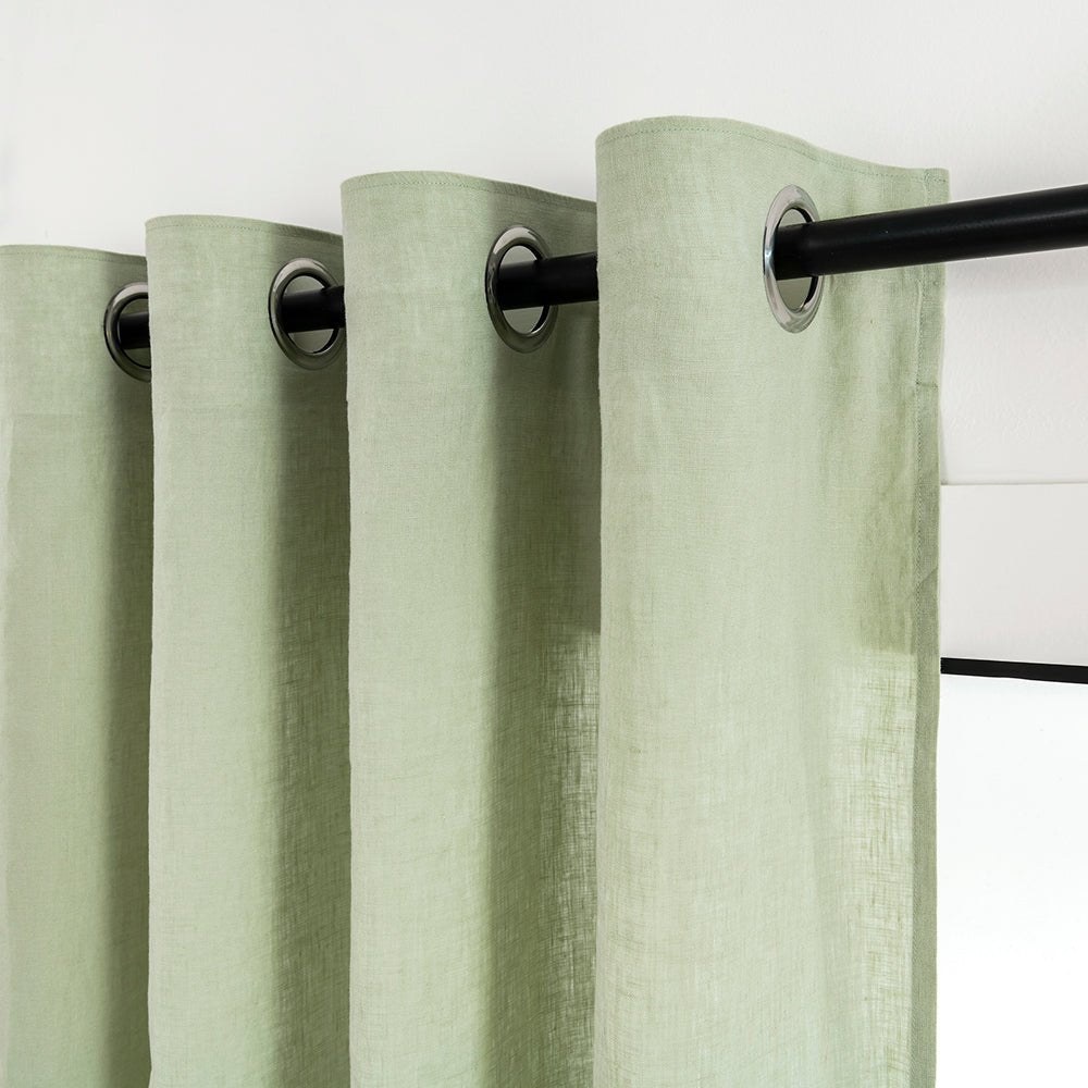 Mint Green 100% Organic Linen Curtain for Bedroom Living Room - Victory Symbol