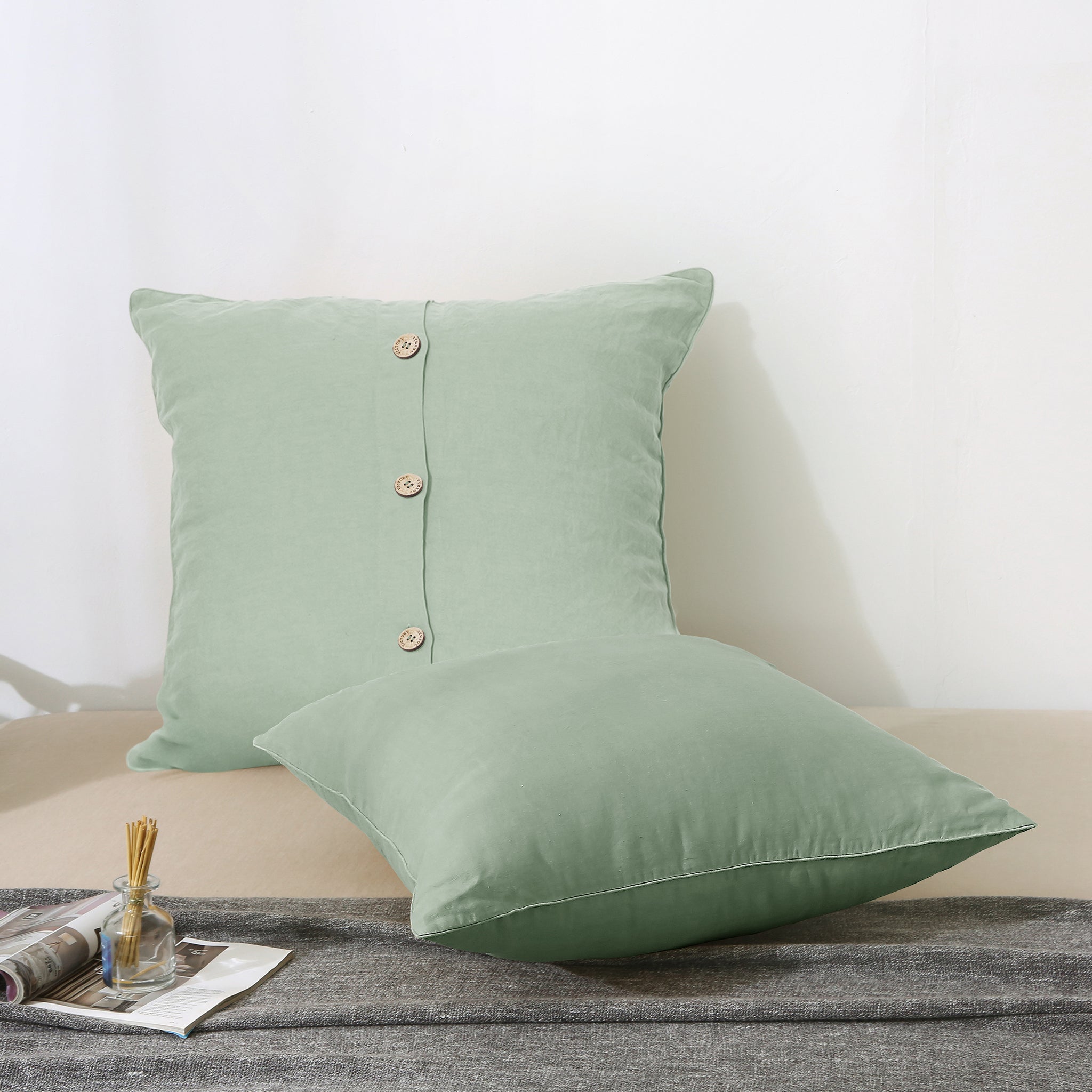 Mint Green 100% Organic Linen Euro Pillowcases - Victory Symbol