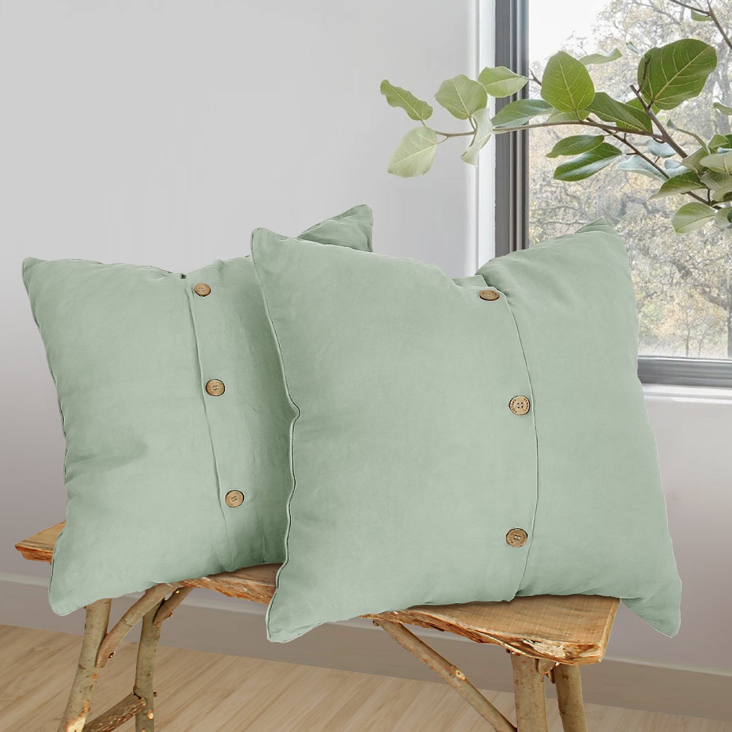 Mint Green 100% Organic Linen Euro Pillowcases - Victory Symbol