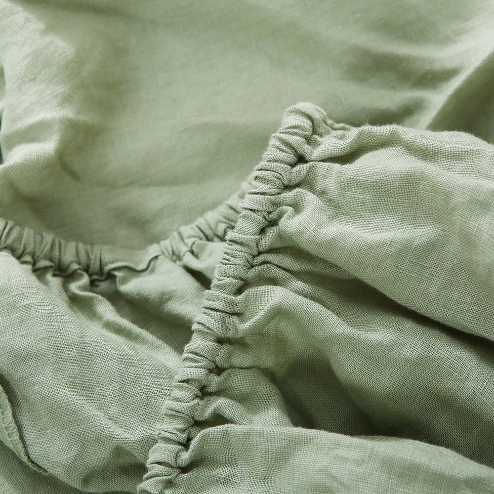 Mint Green 100% Organic Linen Fitted Sheet - Victory Symbol