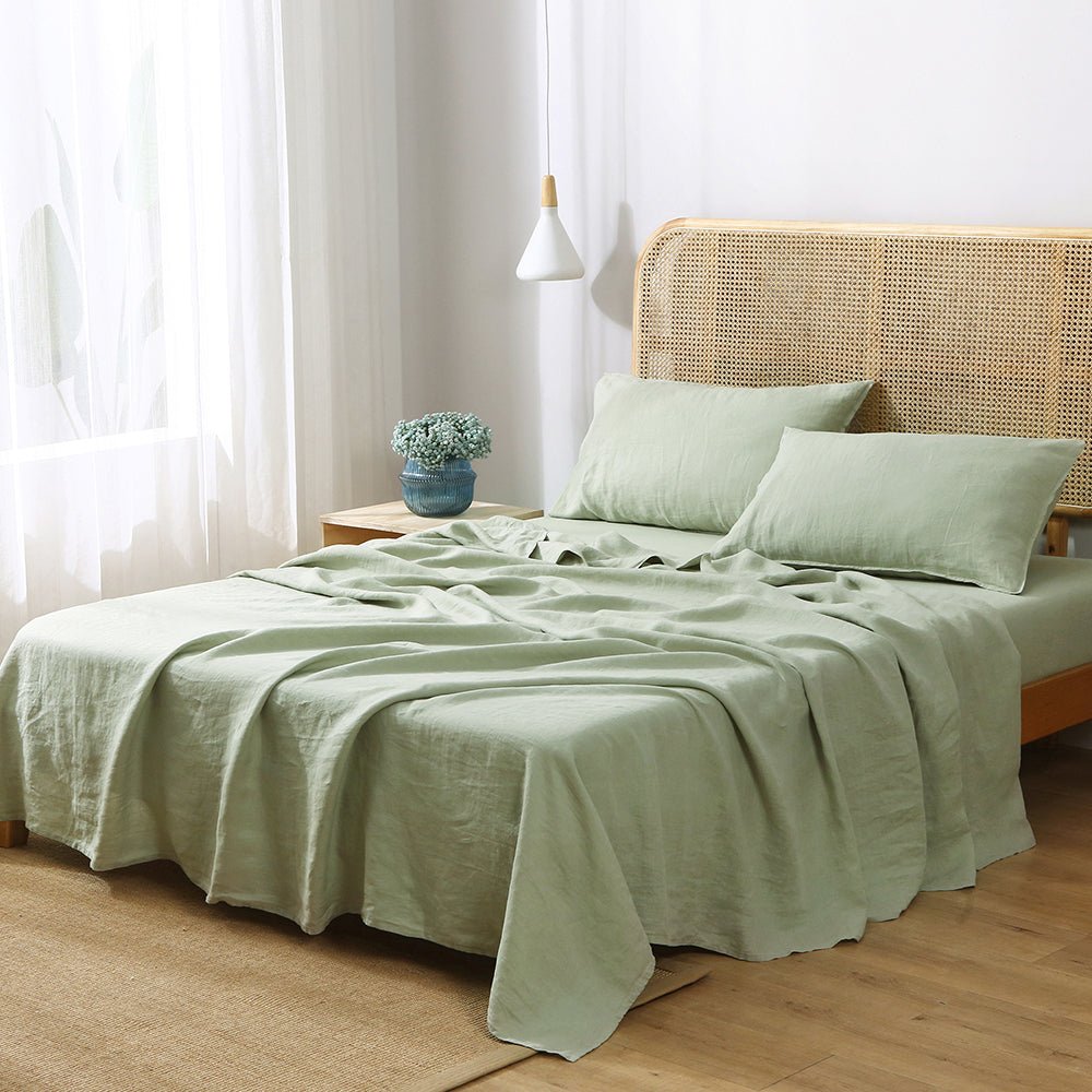 Mint Green 100% Organic Linen Flat Sheet - Victory Symbol