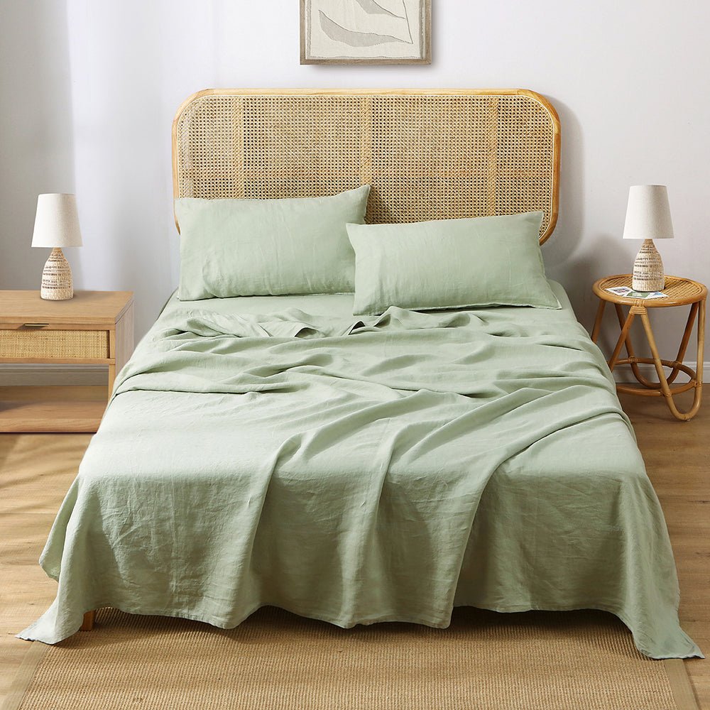 Mint Green 100% Organic Linen Flat Sheet - Victory Symbol