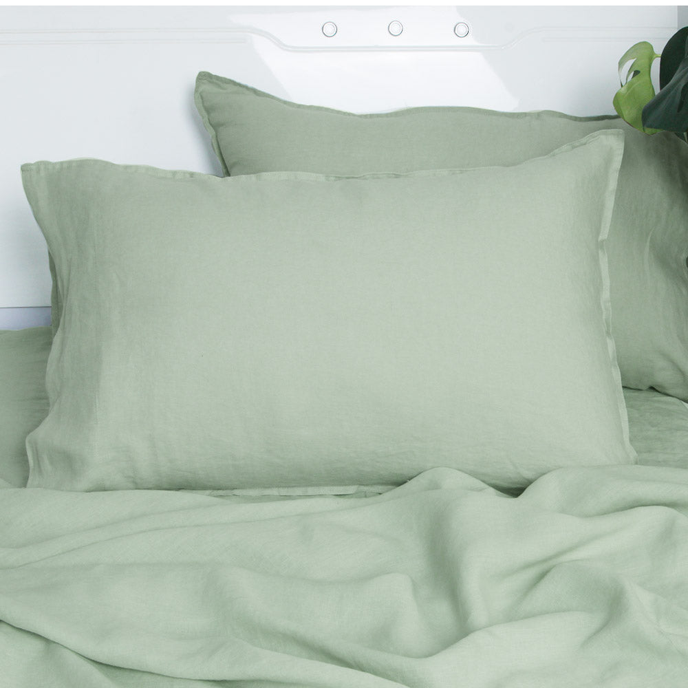 Mint Green 100% Organic Linen Pillowcases - Victory Symbol