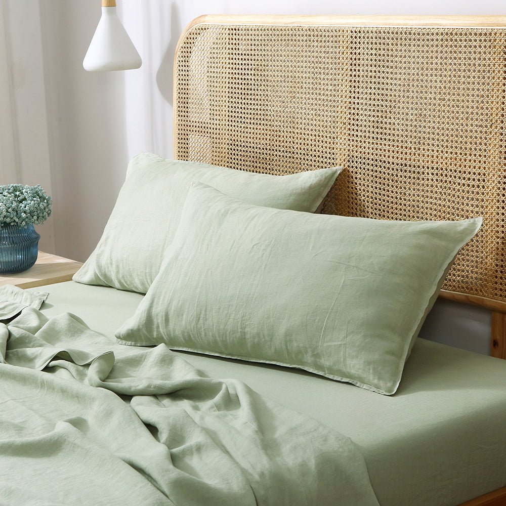 Mint Green 100% Organic Linen Pillowcases - Victory Symbol