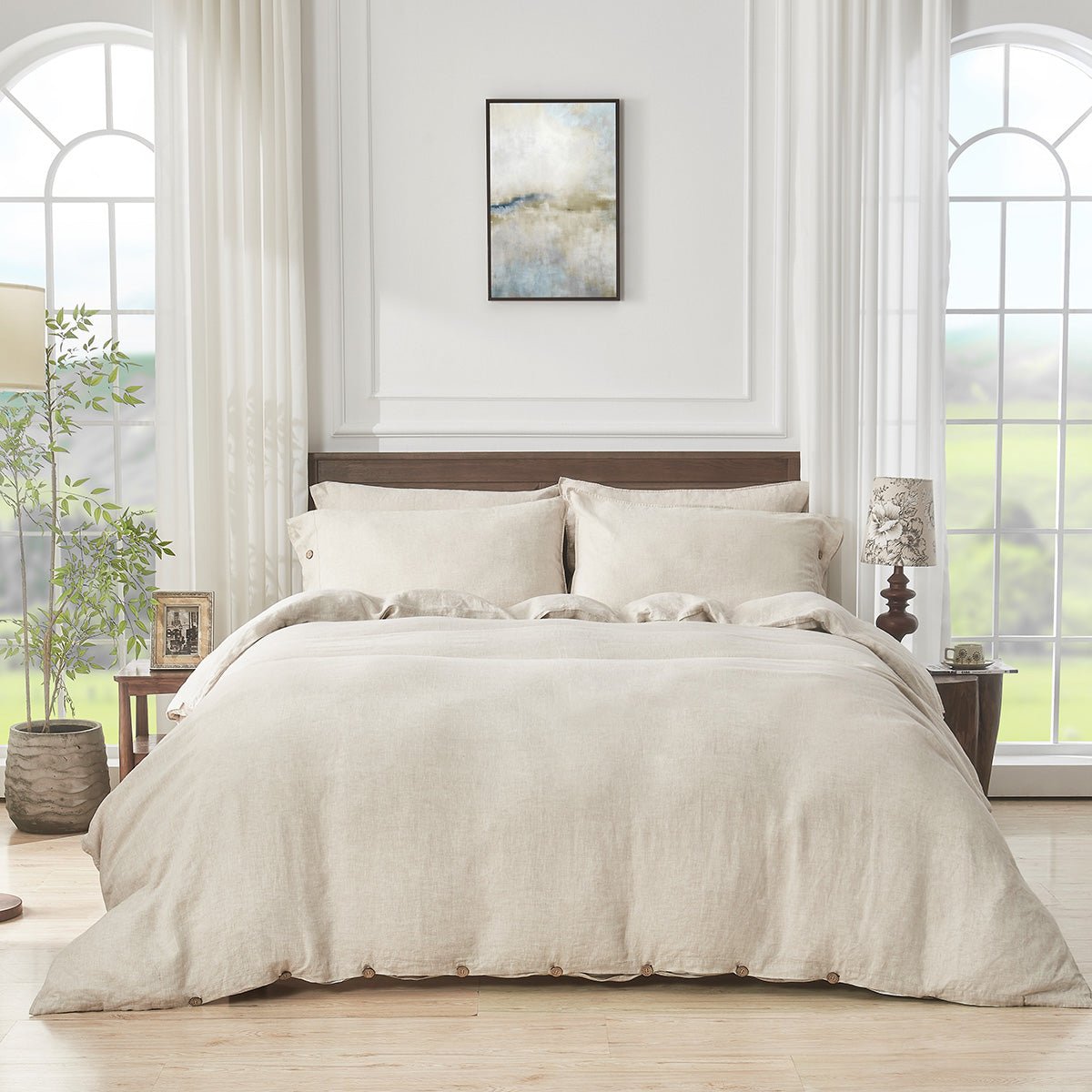 Natural Linen 100% Organic Linen Duvet Cover Set - Victory Symbol