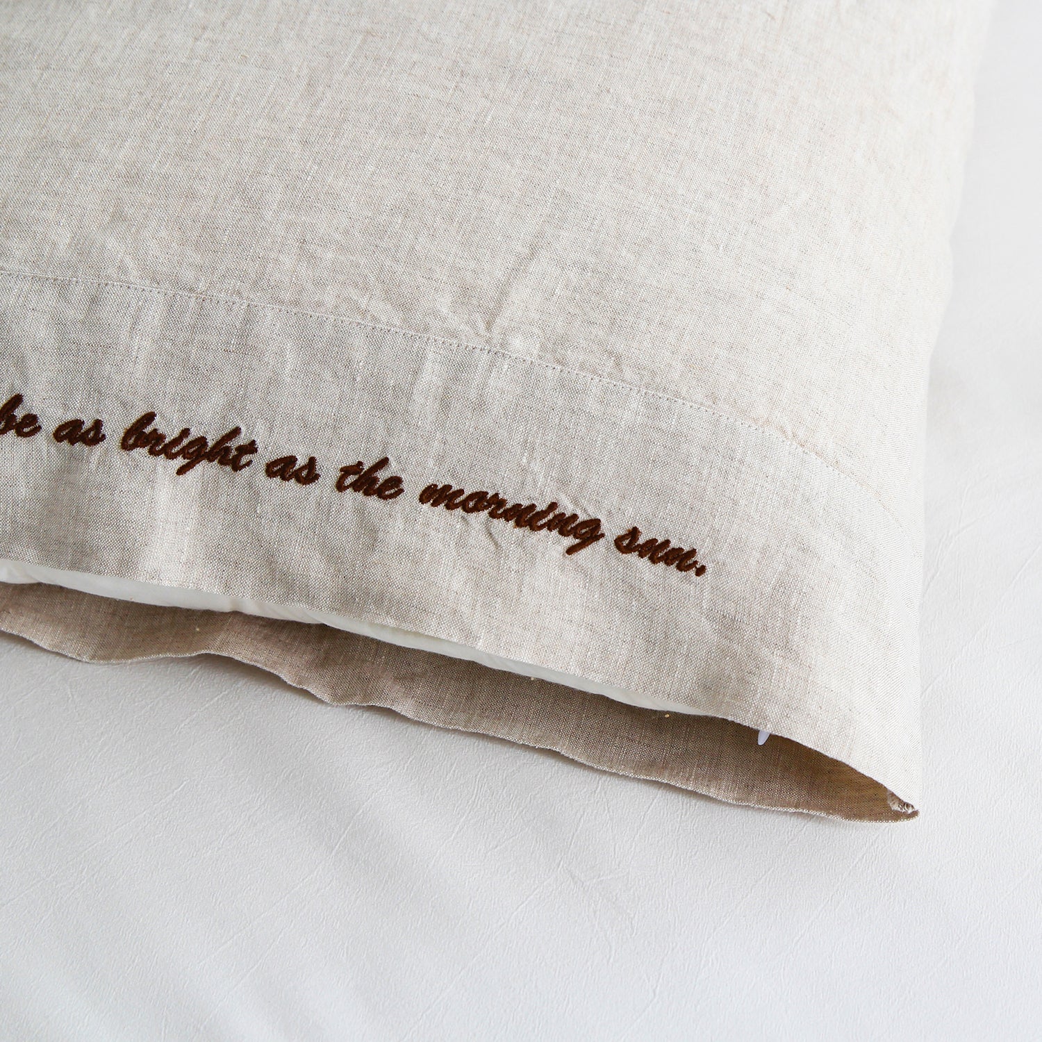 Natural Linen 100% Organic Linen Embroidered Pillowcases - Victory Symbol