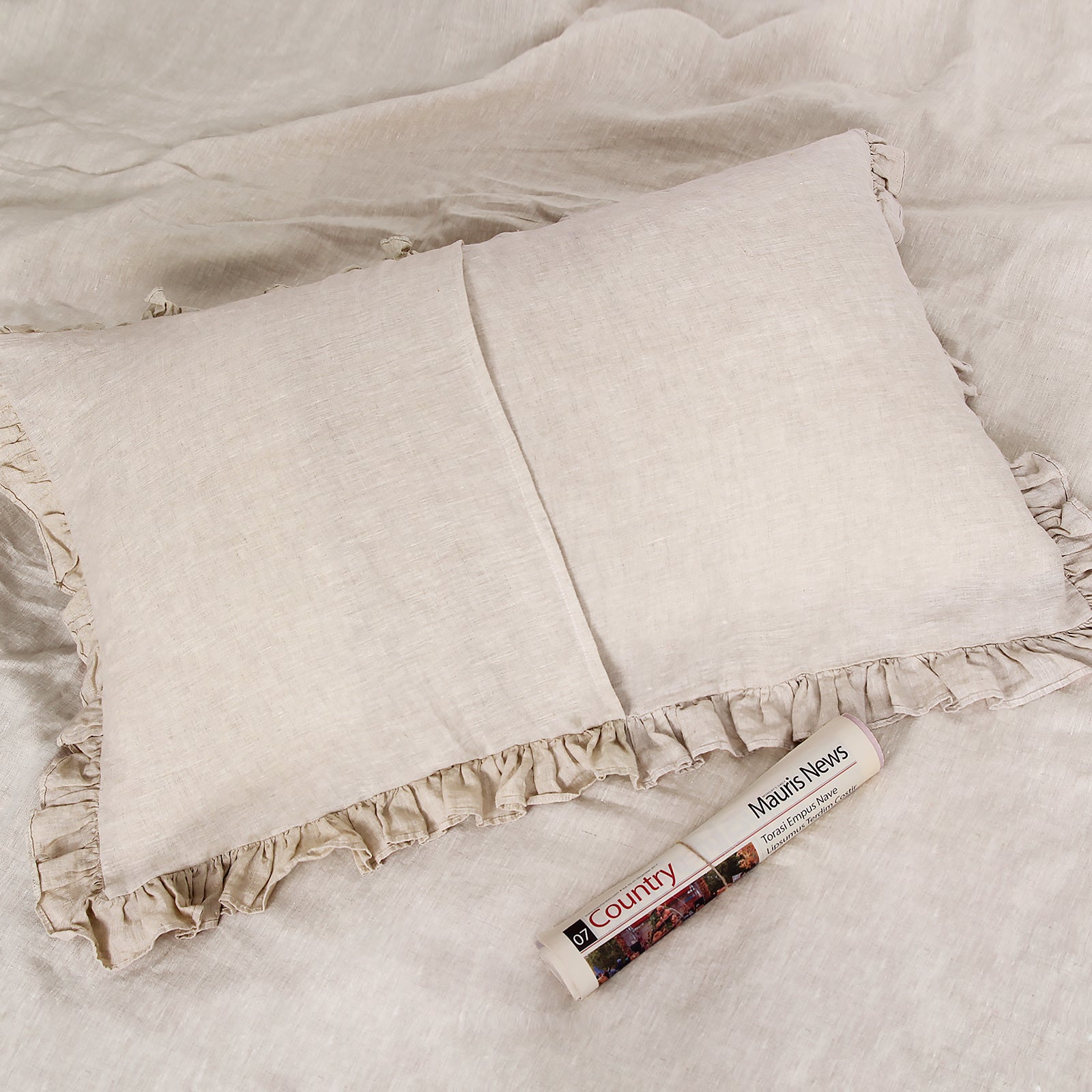 Natural Linen 100% Organic Linen Pillowcases with Ruffles - Victory Symbol