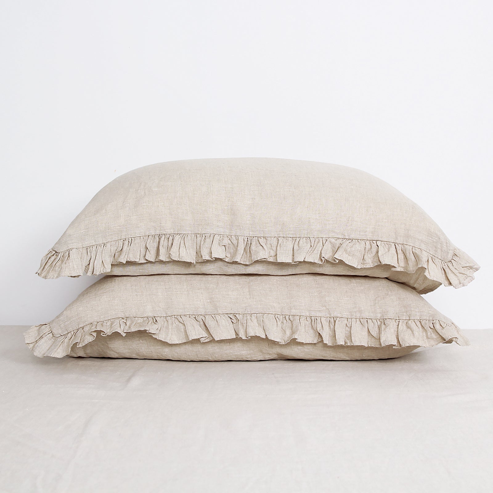 Natural Linen 100% Organic Linen Pillowcases with Ruffles - Victory Symbol