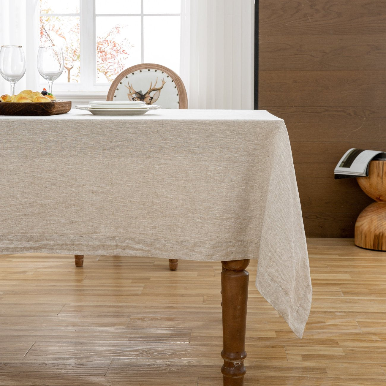 Natural Linen 100% Organic Linen Tablecloth - Victory Symbol