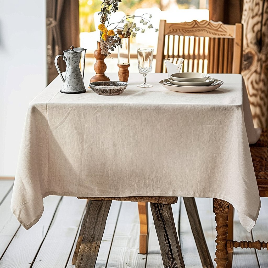 Natural Linen 100% Organic Linen Tablecloth - Victory Symbol