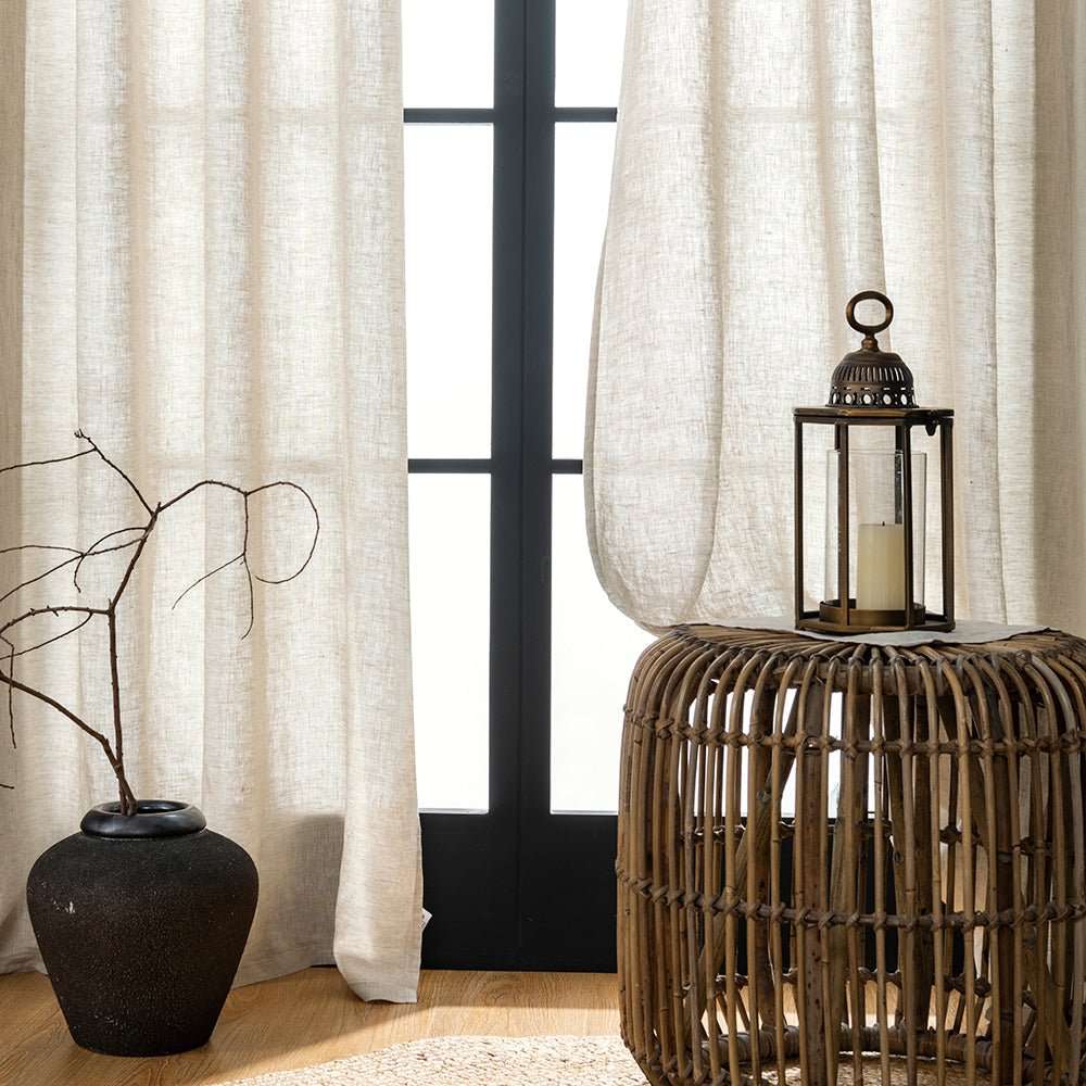 Natural Undyed Linen 100% Organic Linen Curtain for Bedroom Living Room - Victory Symbol