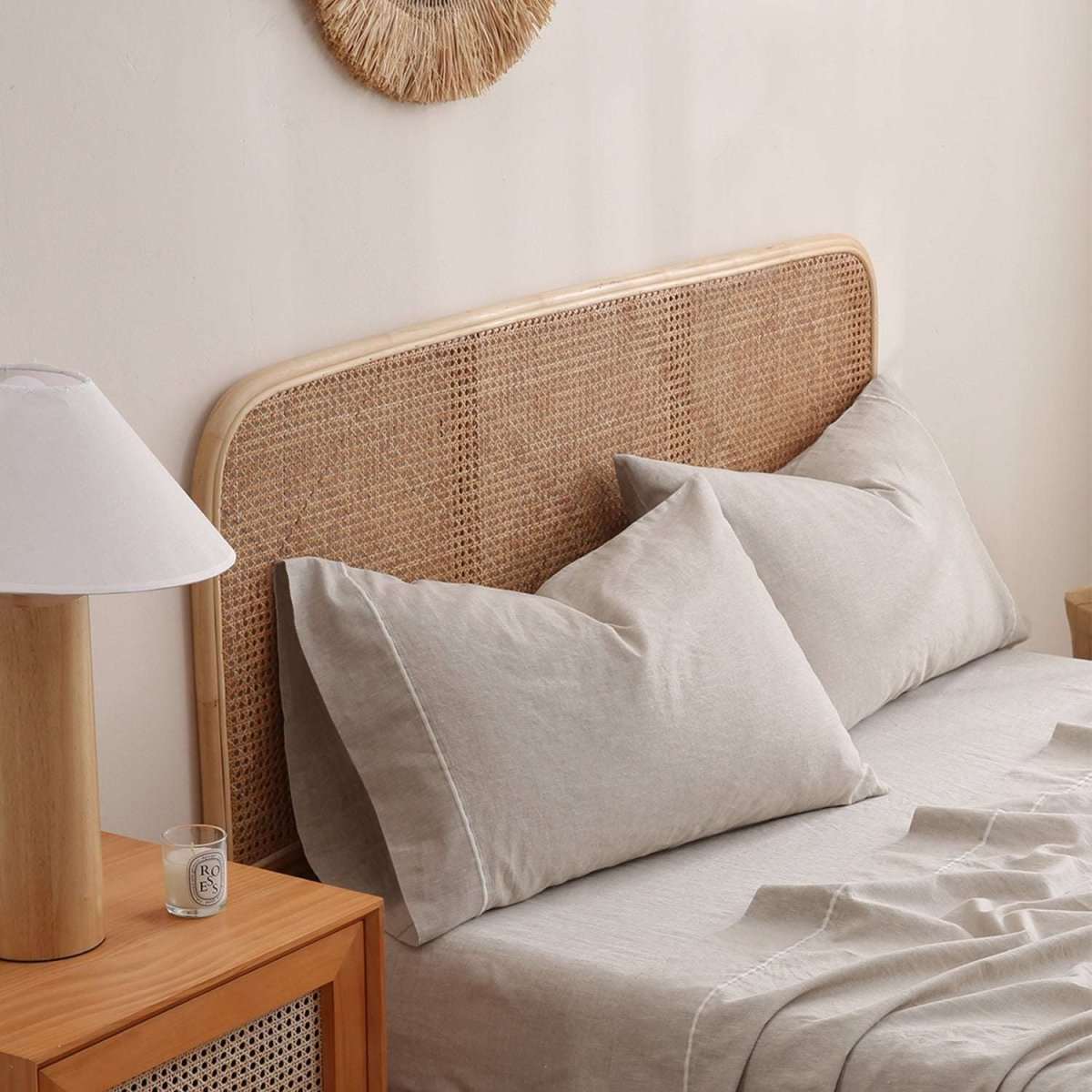 Natural Undyed Linen 100% Organic Linen Pillowcases With Embroidery Line - Victory Symbol