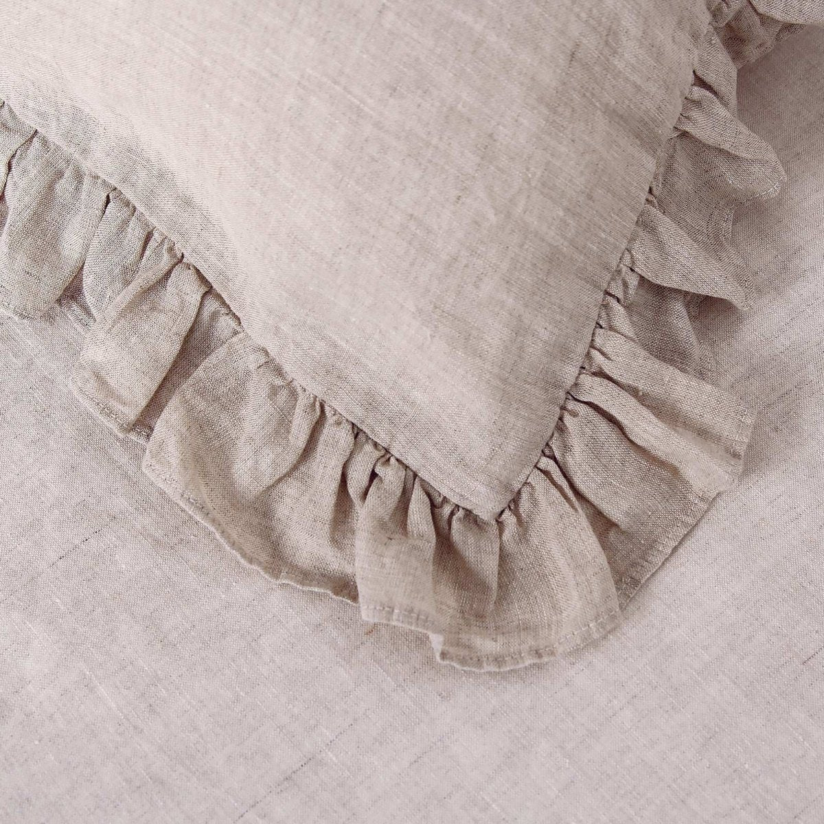 Natural Undyed Linen 100% Organic Linen Pillowcases with Ruffles - Victory Symbol