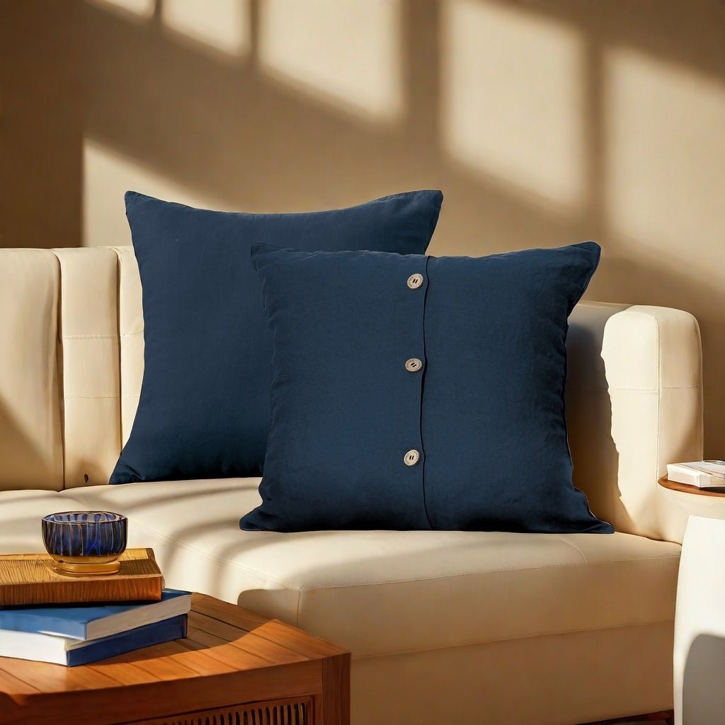 Navy 100% Organic Linen Euro Pillowcases - Victory Symbol