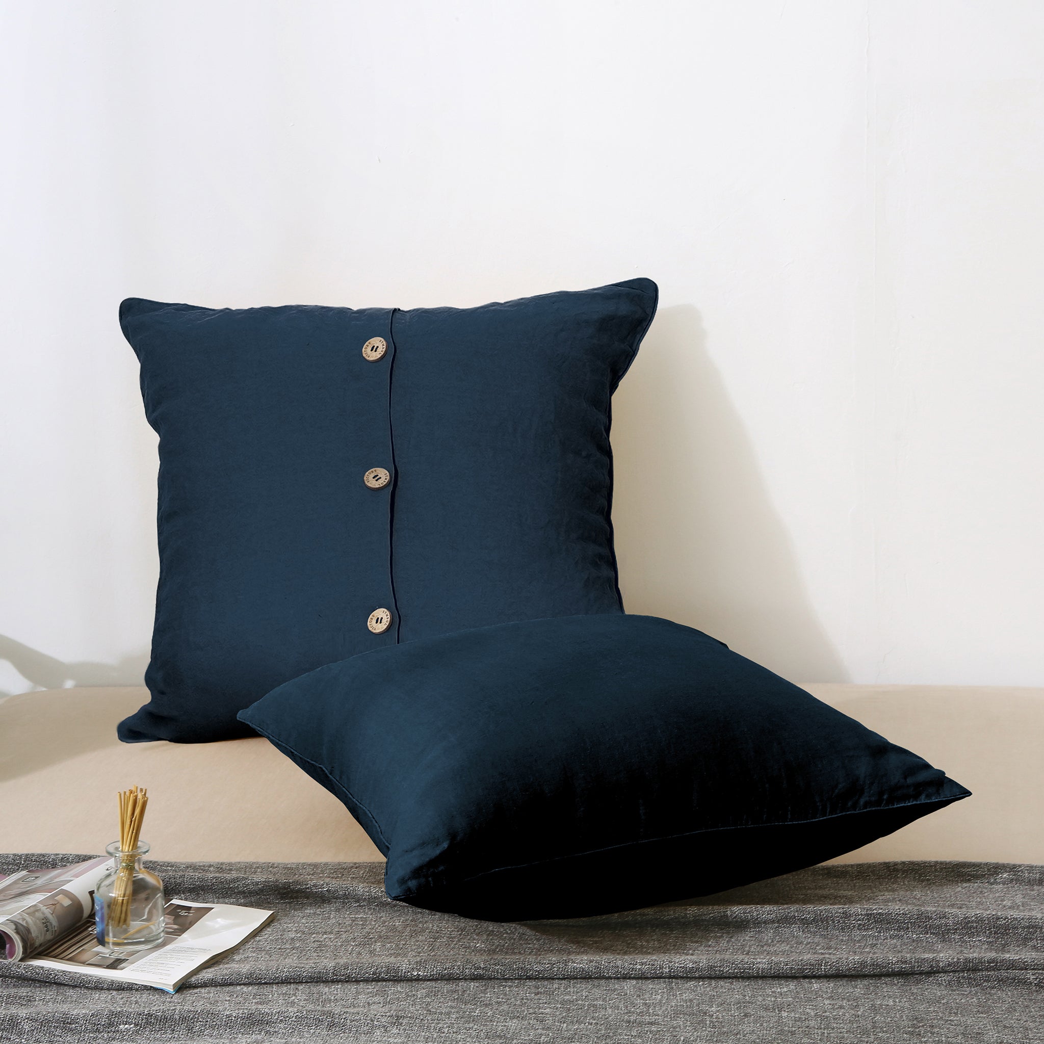 Navy 100% Organic Linen Euro Pillowcases - Victory Symbol