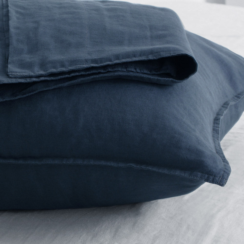 Navy 100% Organic Linen Pillowcases - Victory Symbol