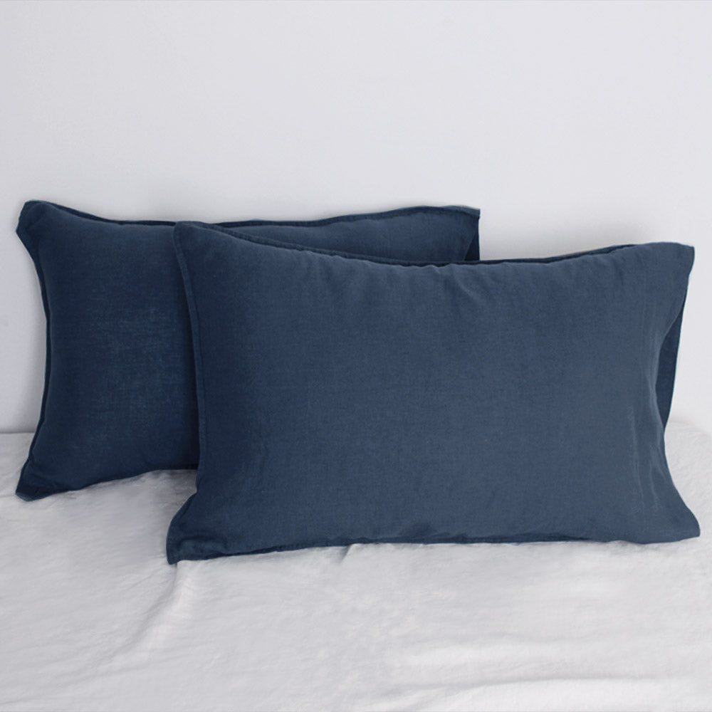 Navy 100% Organic Linen Pillowcases - Victory Symbol