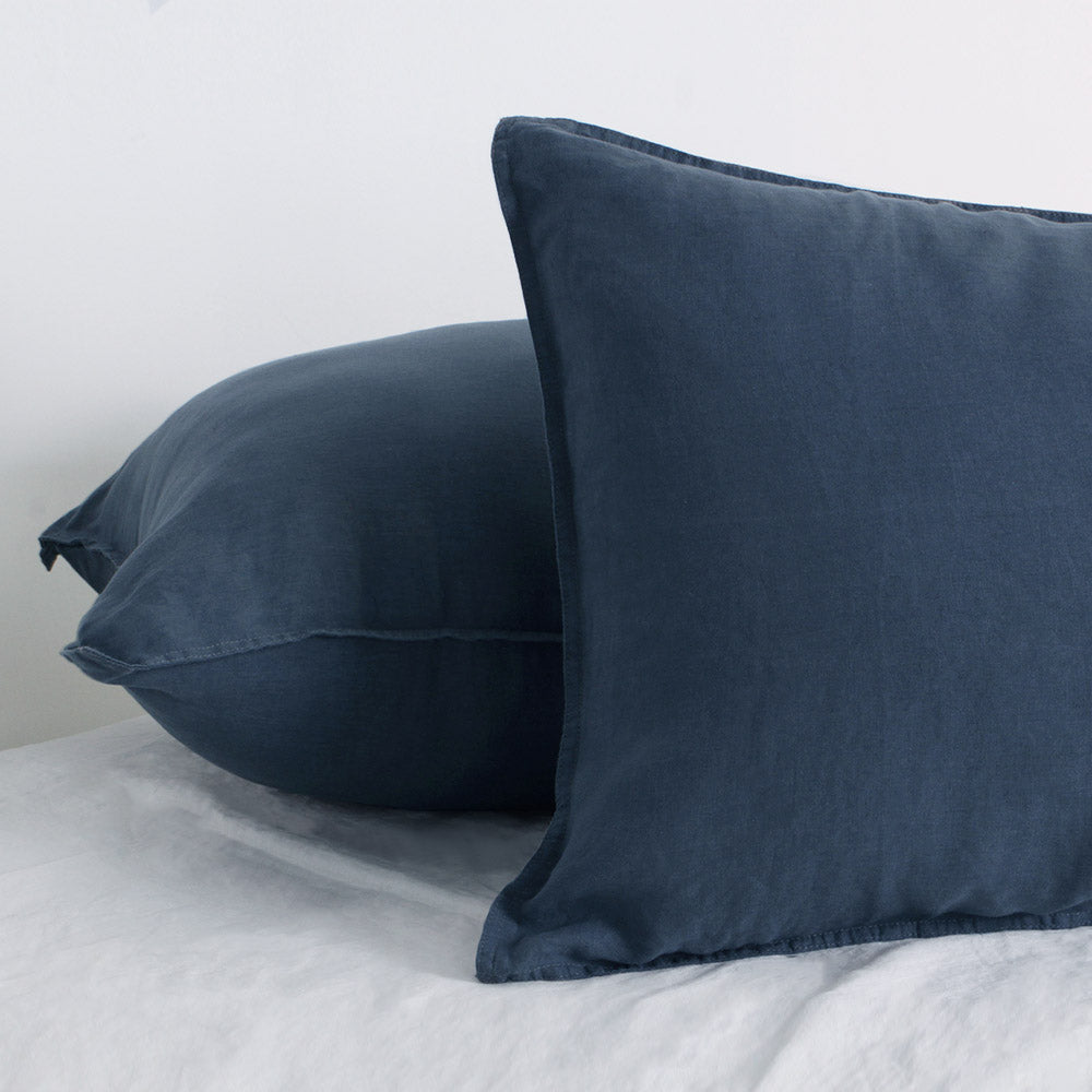 Navy 100% Organic Linen Pillowcases - Victory Symbol