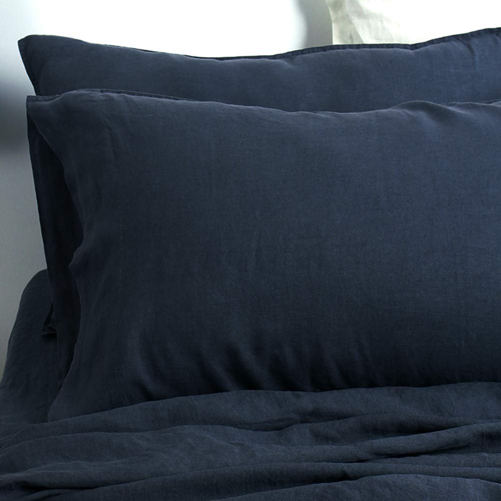 Navy 100% Organic Linen Sheets Set - Victory Symbol