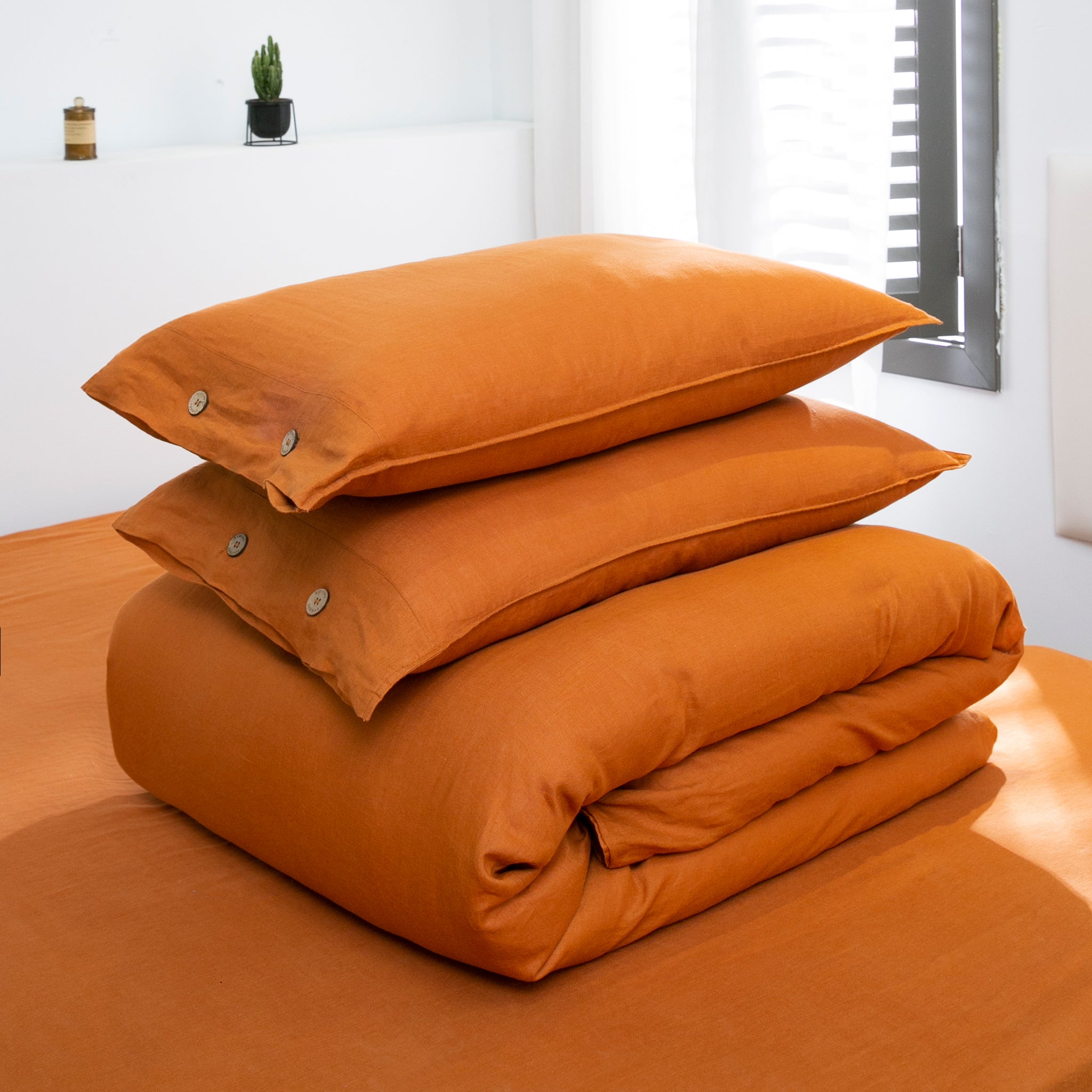 Orange Ochre 100% Organic Linen Duvet Cover Set - Victory Symbol