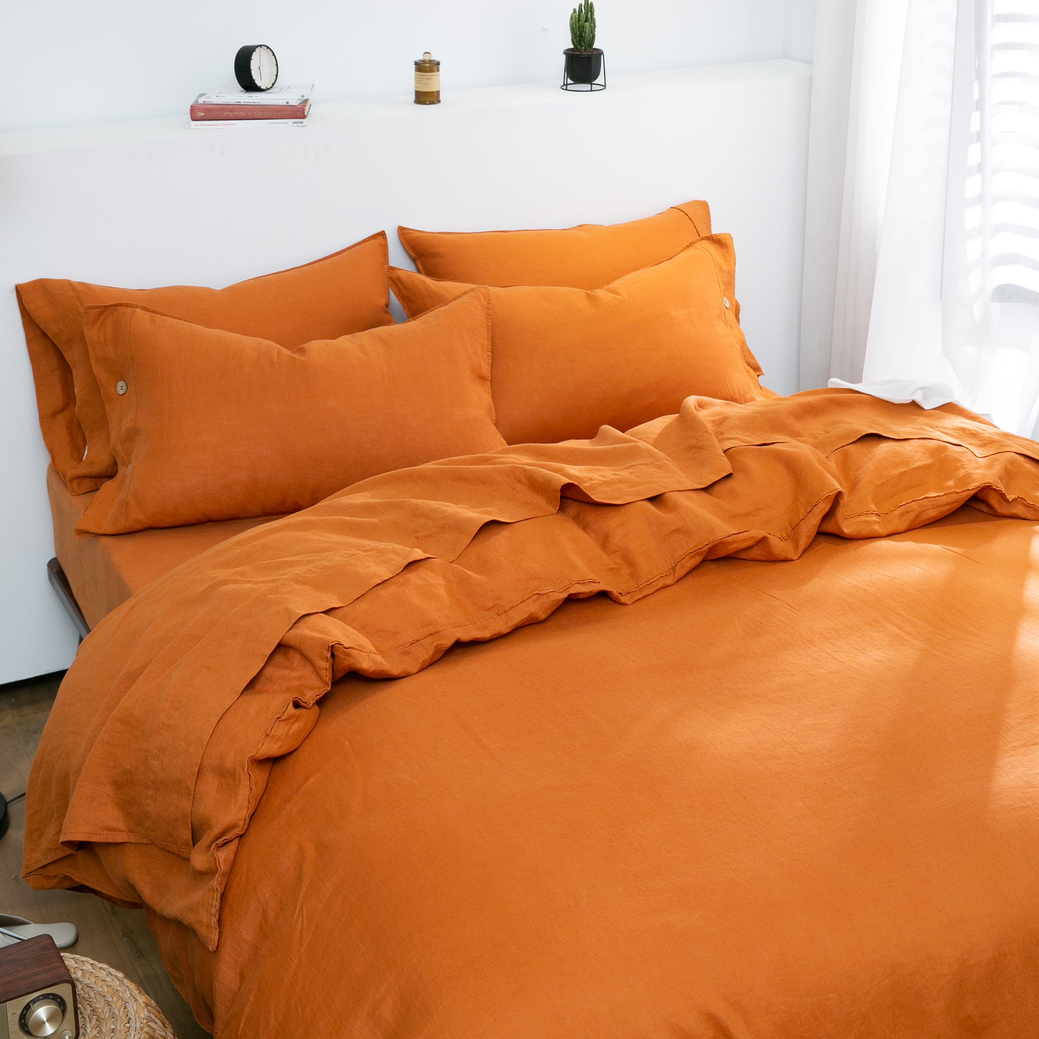 Orange Ochre 100% Organic Linen Duvet Cover Set - Victory Symbol