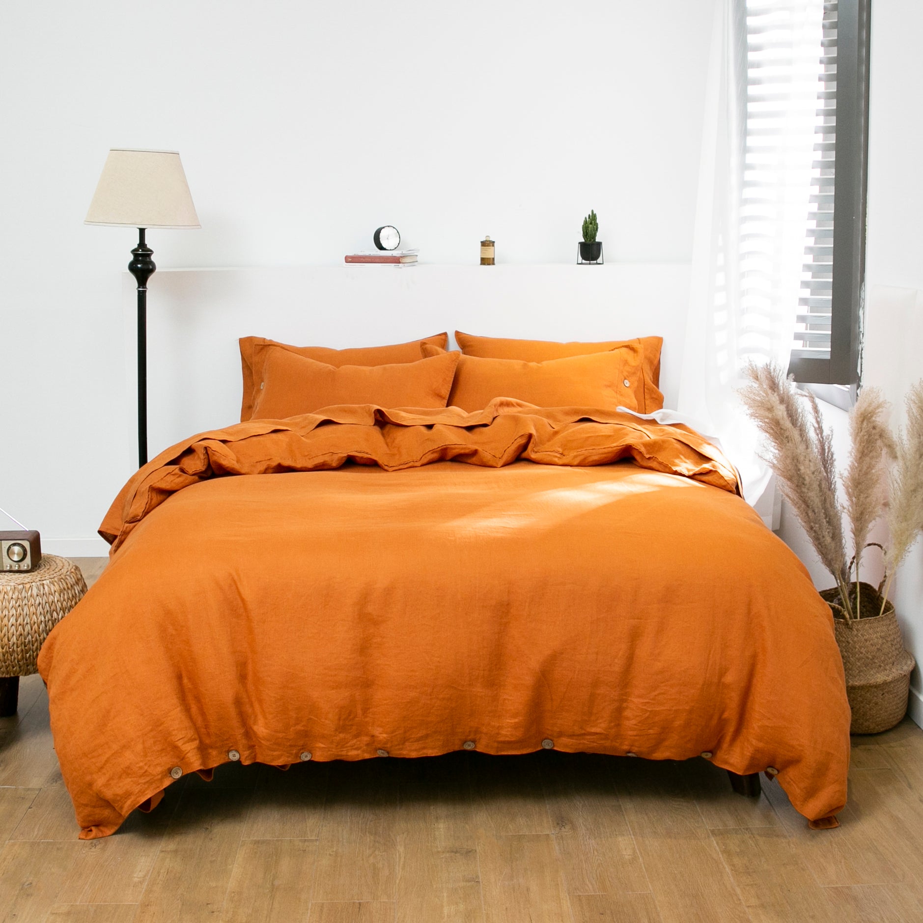 Orange Ochre 100% Organic Linen Duvet Cover Set - Victory Symbol