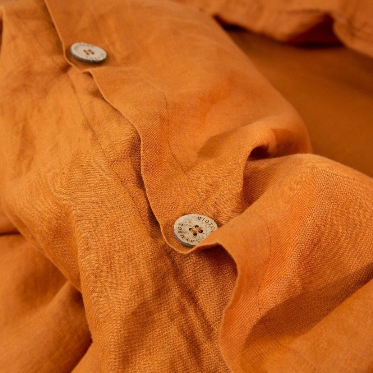 Orange Ochre 100% Organic Linen Duvet Cover Set With Coconut Button Closure - Victory Symbol