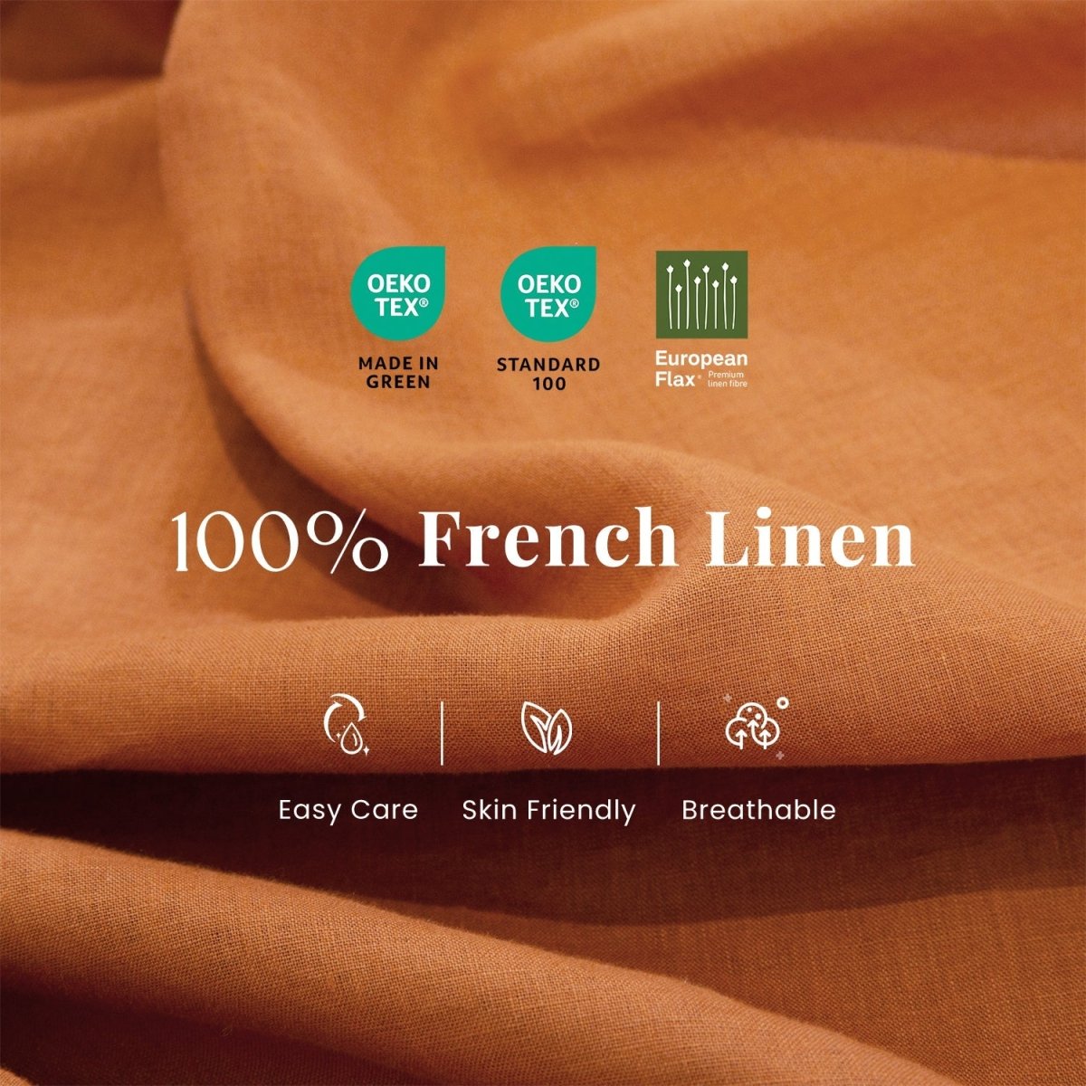Orange Ochre 100% Organic Linen Fitted Sheet - Victory Symbol