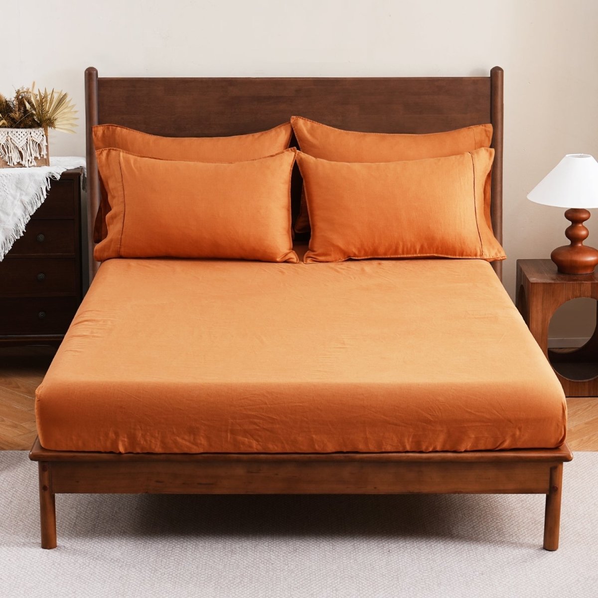 Orange Ochre 100% Organic Linen Fitted Sheet - Victory Symbol