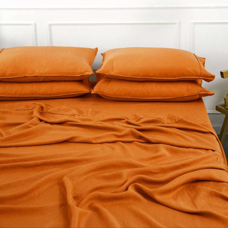 Orange Ochre 100% Organic Linen Flat Sheet - Victory Symbol