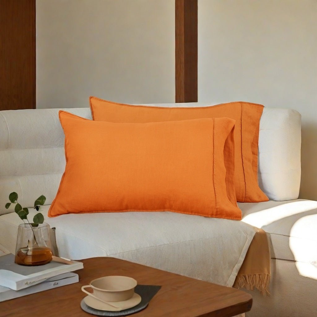 Orange Ochre 100% Organic Linen Pillowcases - Victory Symbol