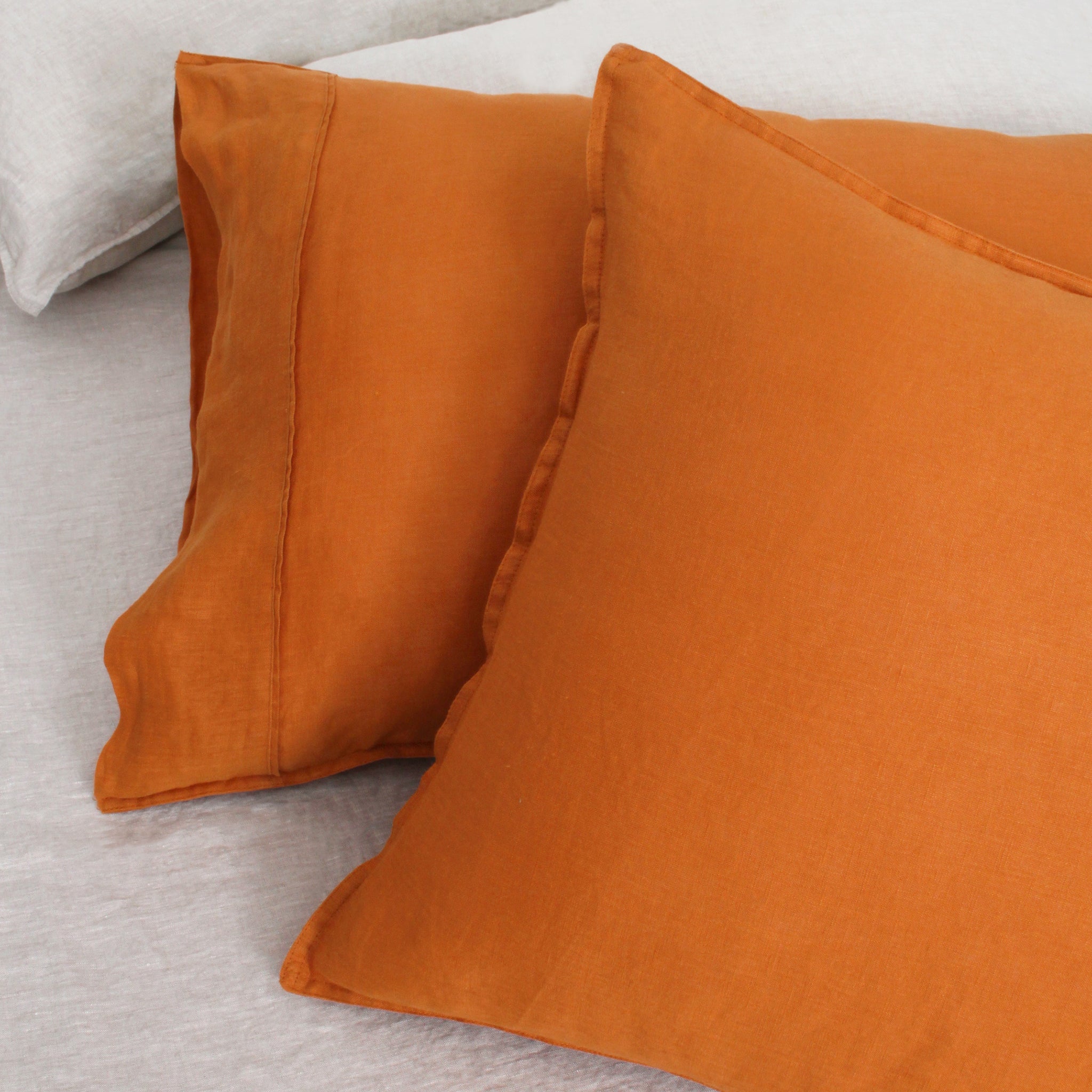 Orange Ochre 100% Organic Linen Pillowcases - Victory Symbol