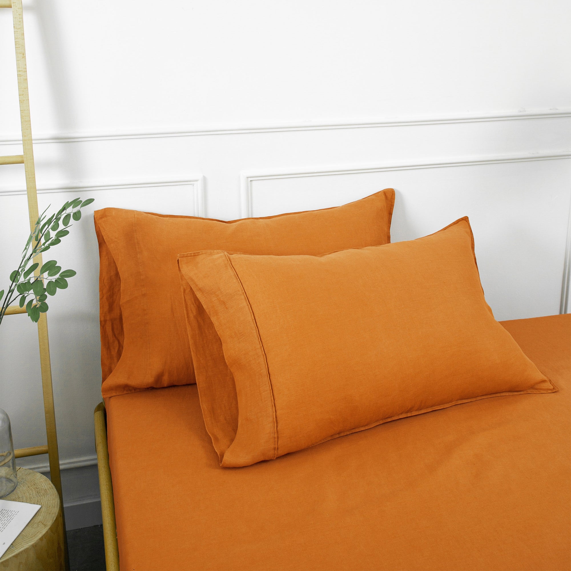 Orange Ochre 100% Organic Linen Pillowcases - Victory Symbol