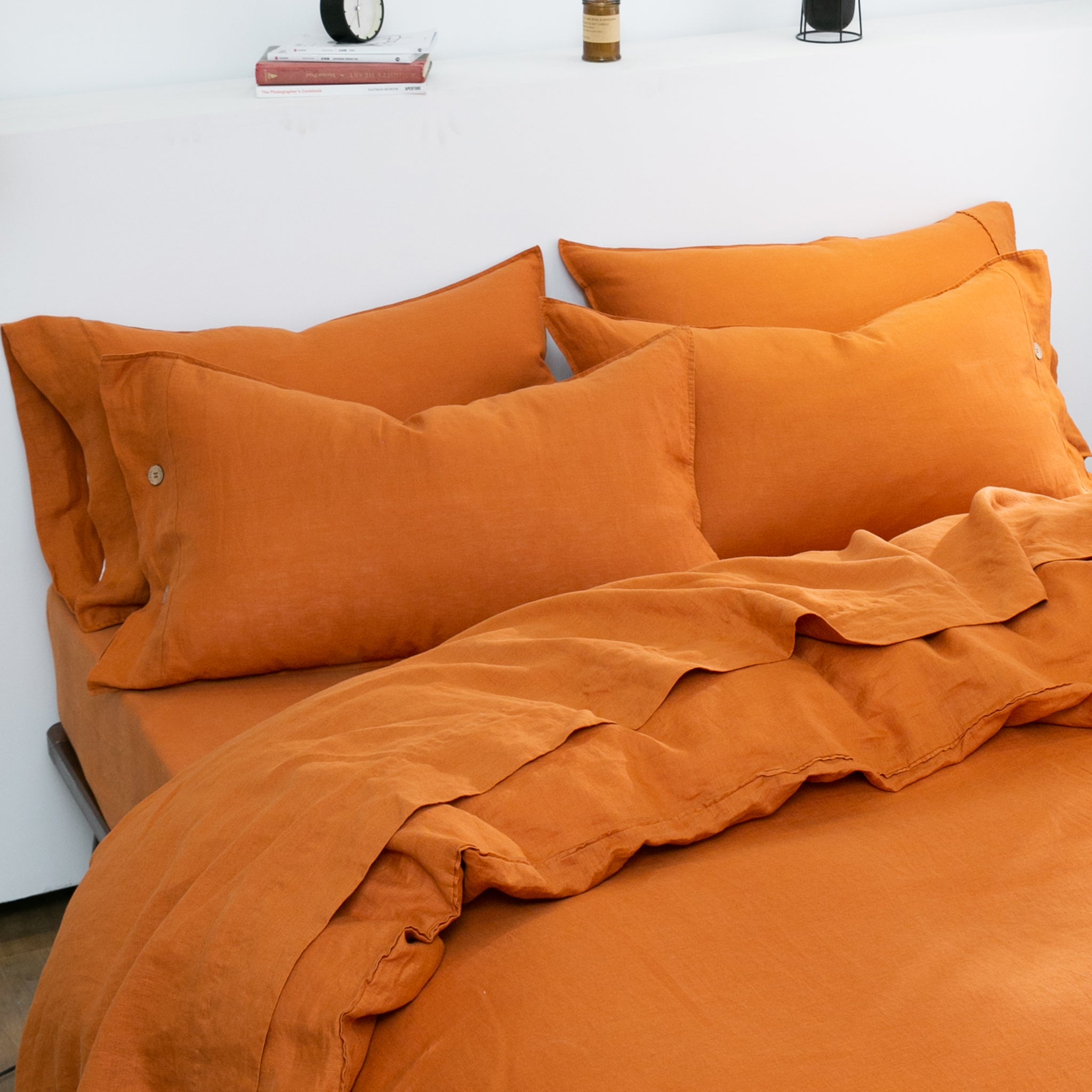 Orange Ochre 100% Organic Linen Pillowcases With Coconut Button Closure - Victory Symbol