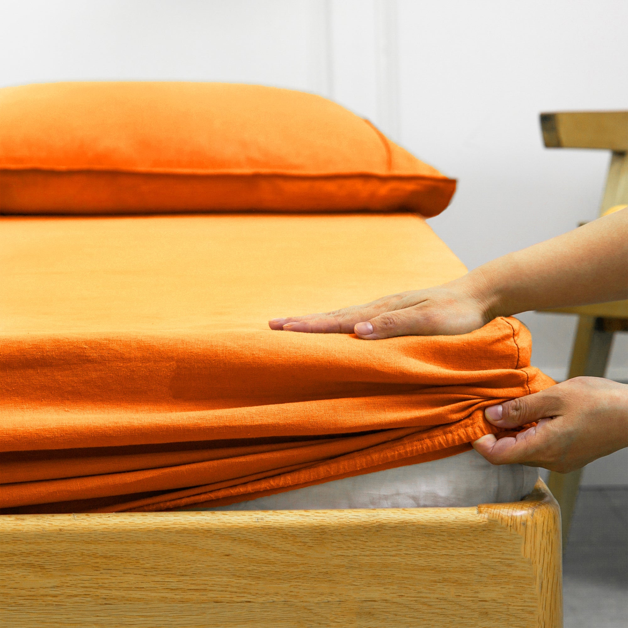 Orange Ochre 100% Organic Linen Sheets Set - Victory Symbol