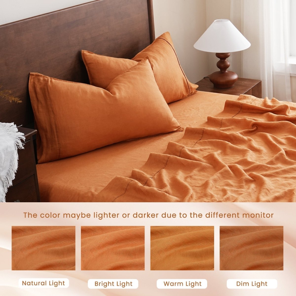 Orange Ochre 100% Organic Linen Sheets Set - Victory Symbol