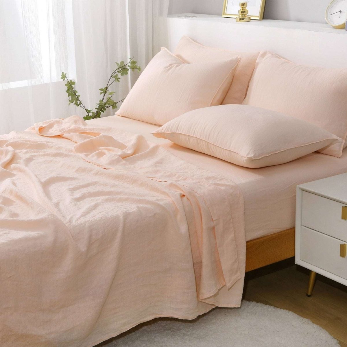 Pale Pink 100% Organic Linen Sheets Set - Victory Symbol
