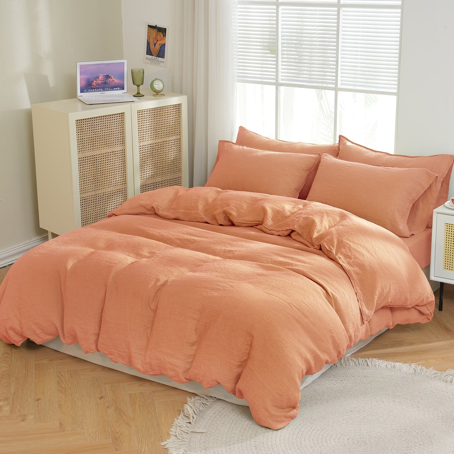 Peach 100% Organic Linen Duvet Cover Set - Victory Symbol