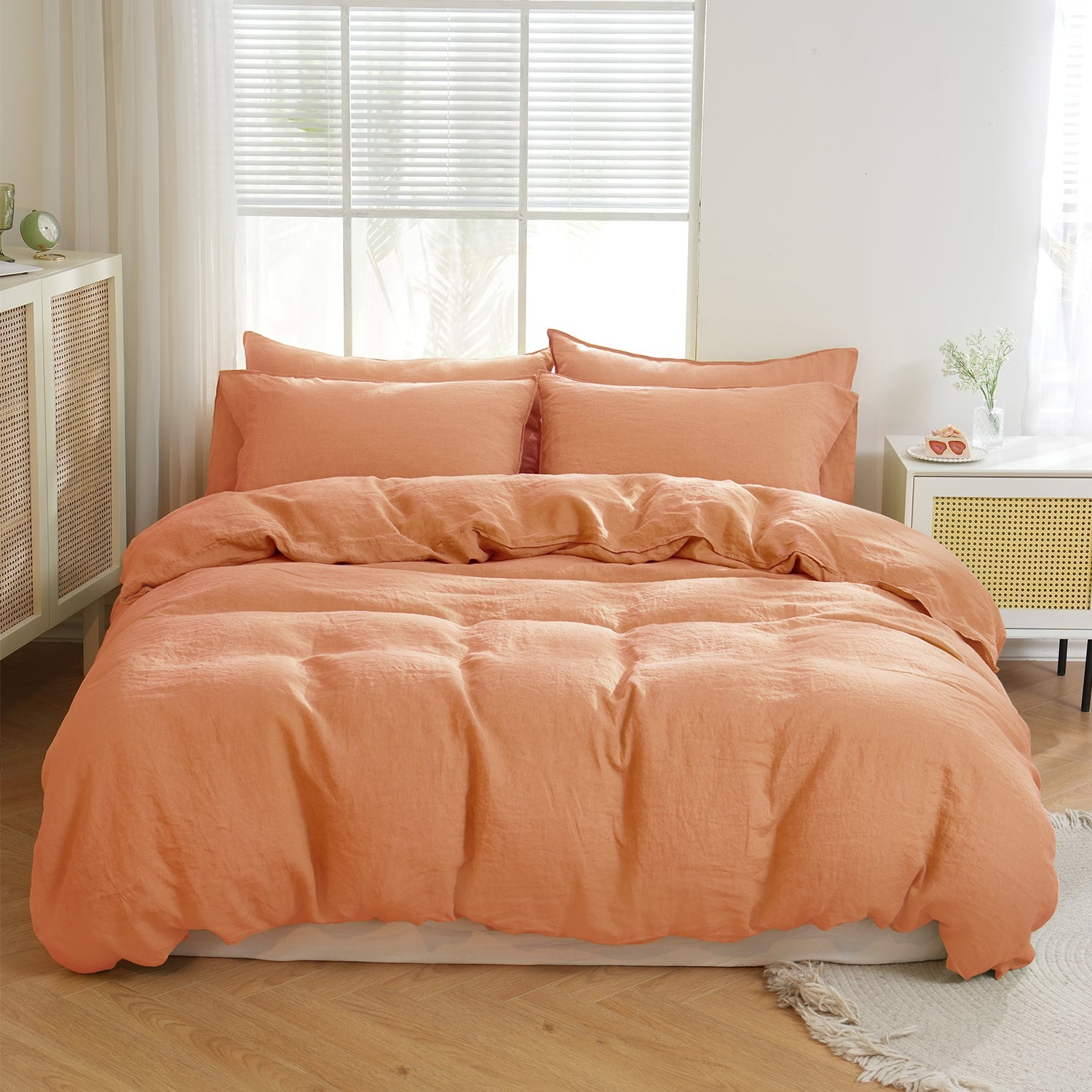 Peach 100% Organic Linen Duvet Cover Set - Victory Symbol