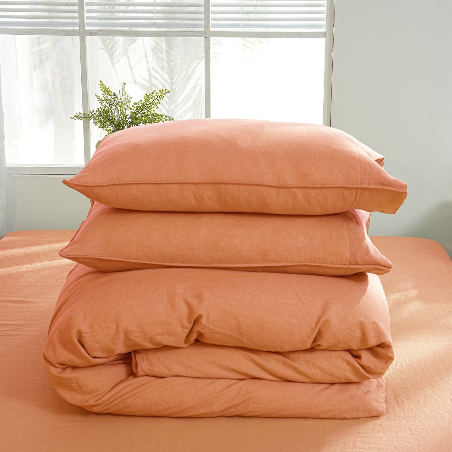 Peach 100% Organic Linen Duvet Cover Set - Victory Symbol