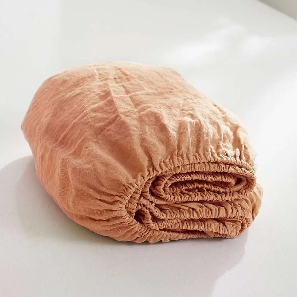Peach 100% Organic Linen Fitted Sheet - Victory Symbol