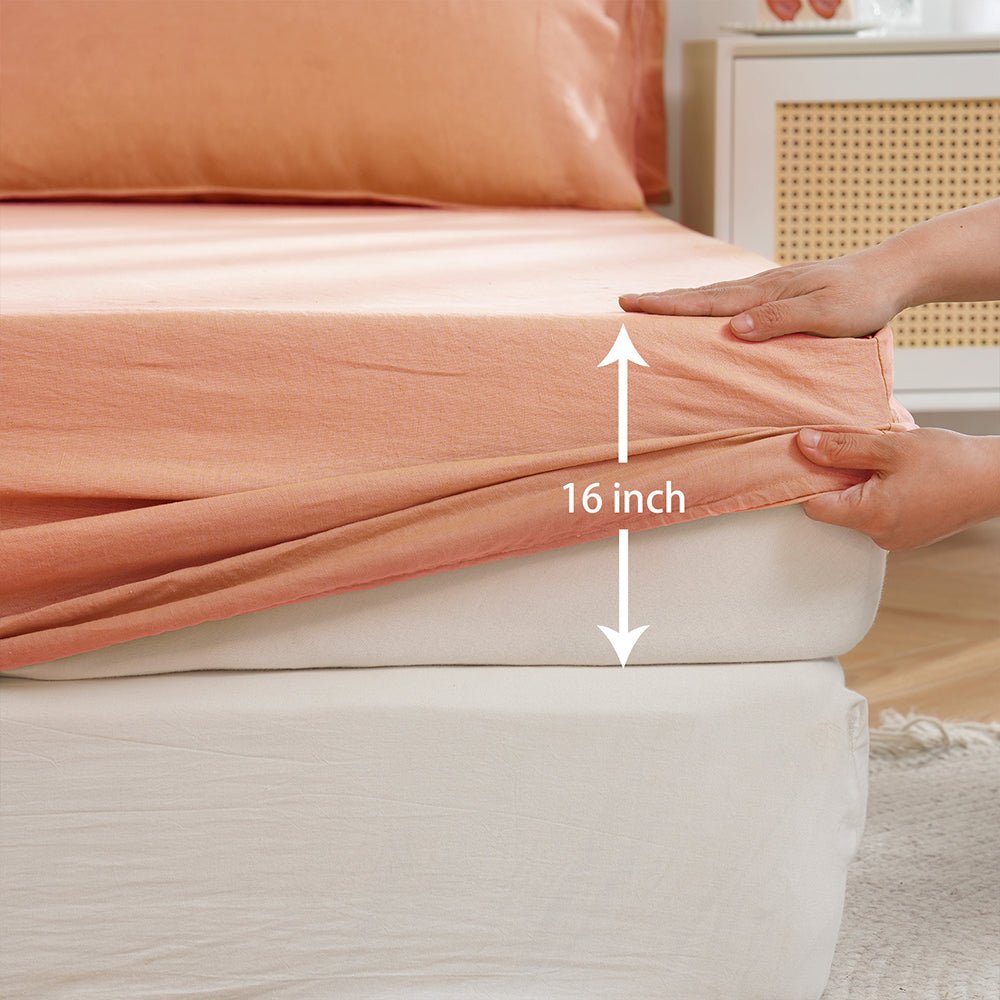 Peach 100% Organic Linen Fitted Sheet - Victory Symbol