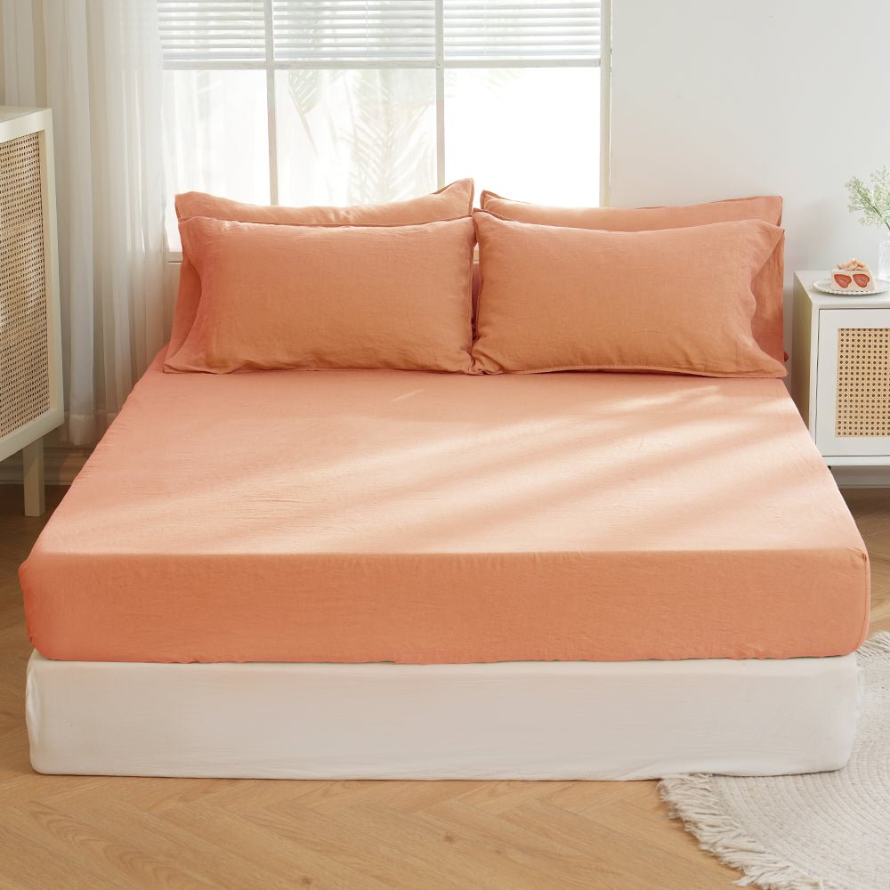 Peach 100% Organic Linen Fitted Sheet - Victory Symbol